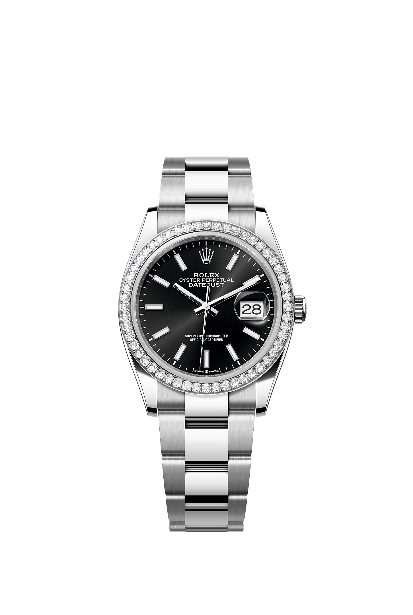 ROLEX DATEJUST 36MM BLACK INDEX DIAL DIAMOND BEZEL OYSTER BRACELET 126284RBR