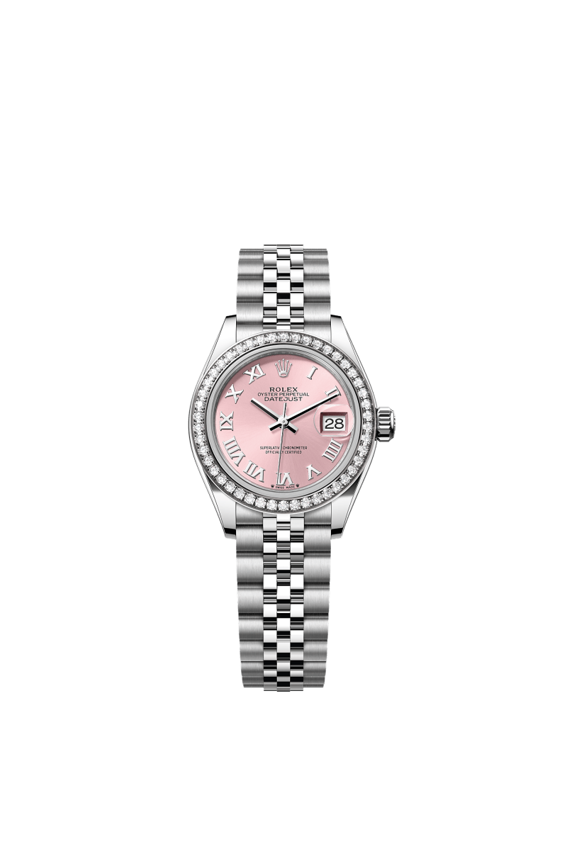ROLEX LADY-DATEJUST 28MM PINK ROMAN DIAL DIAMOND-SET BEZEL JUBILEE BRACELET 279384RBR
