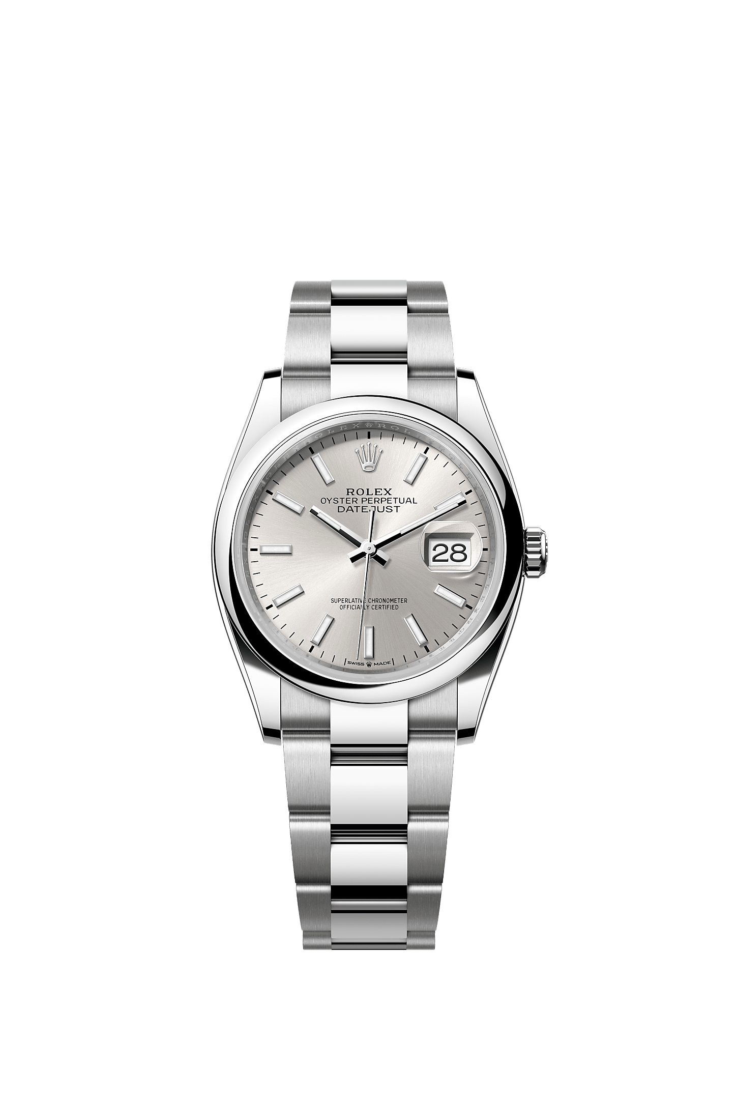 ROLEX DATEJUST 36MM SILVER INDEX DIAL SMOOTH BEZEL OYSTER BRACELET 126200
