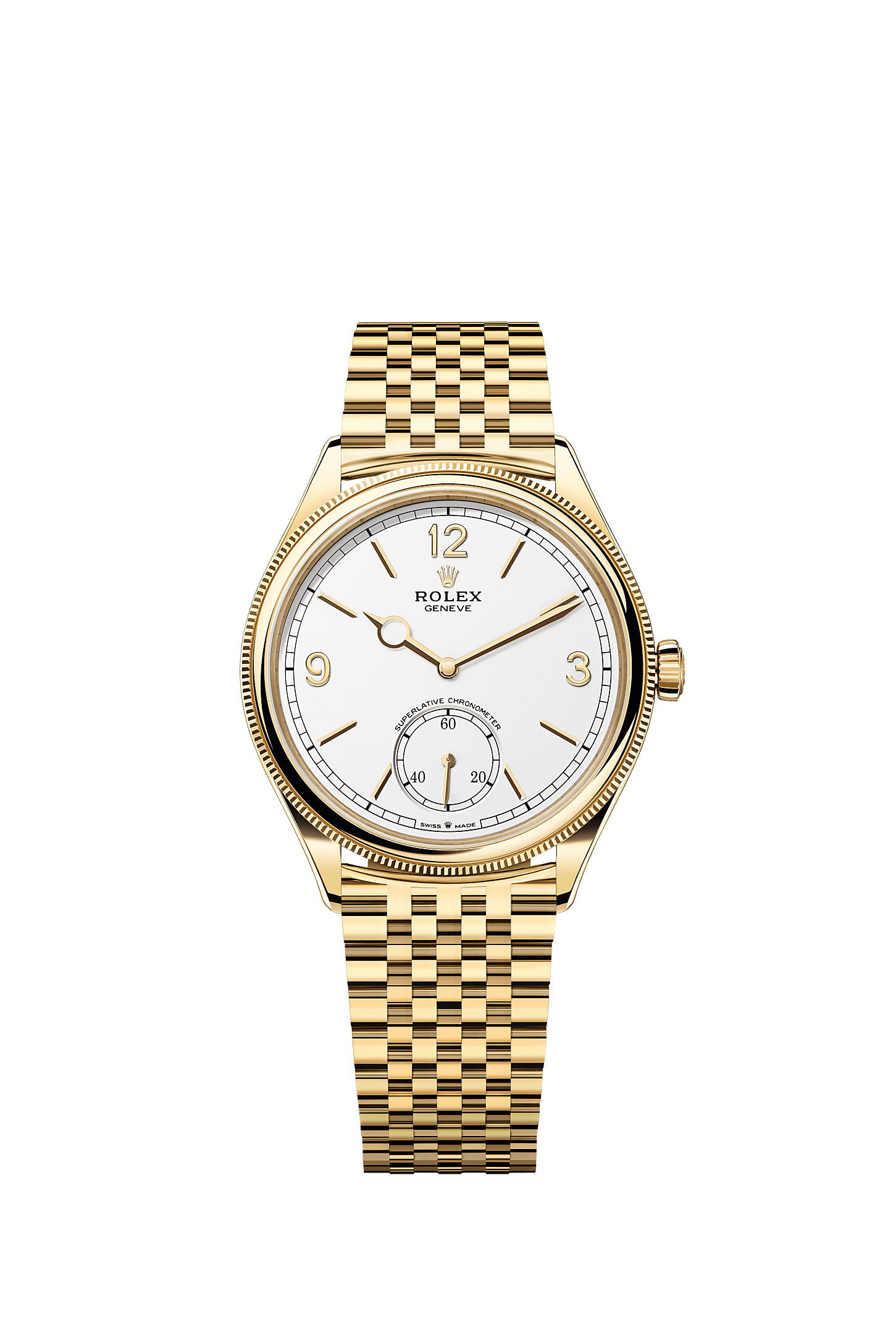 ROLEX 1908 YELLOW GOLD WHITE DIAL SETTIMO BRACELET 52508