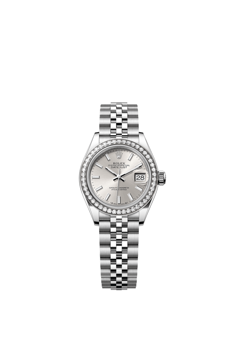 ROLEX LADY-DATEJUST 28MM SILVER INDEX DIAL DIAMOND-SET BEZEL JUBILEE BRACELET 279384RBR