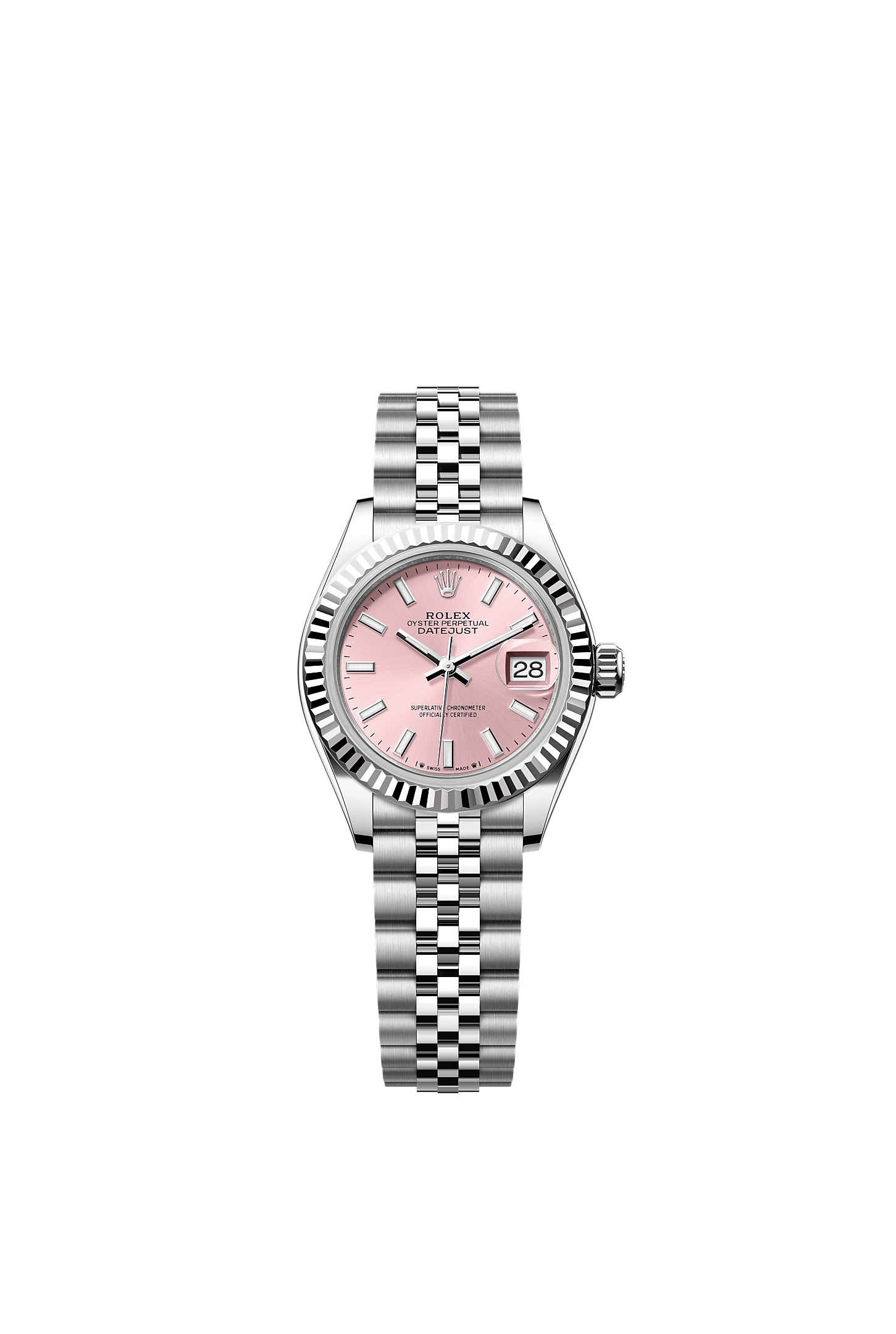 ROLEX LADY-DATEJUST 28MM PINK INDEX DIAL FLUTED BEZEL JUBILEE BRACELET 279174
