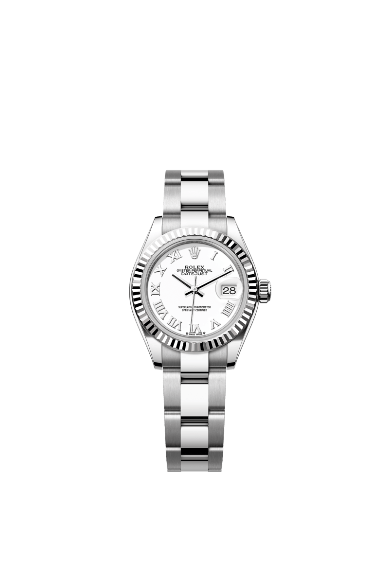 ROLEX LADY-DATEJUST 28MM WHITE ROMAN DIAL FLUTED BEZEL OYSTER BRACELET 279174