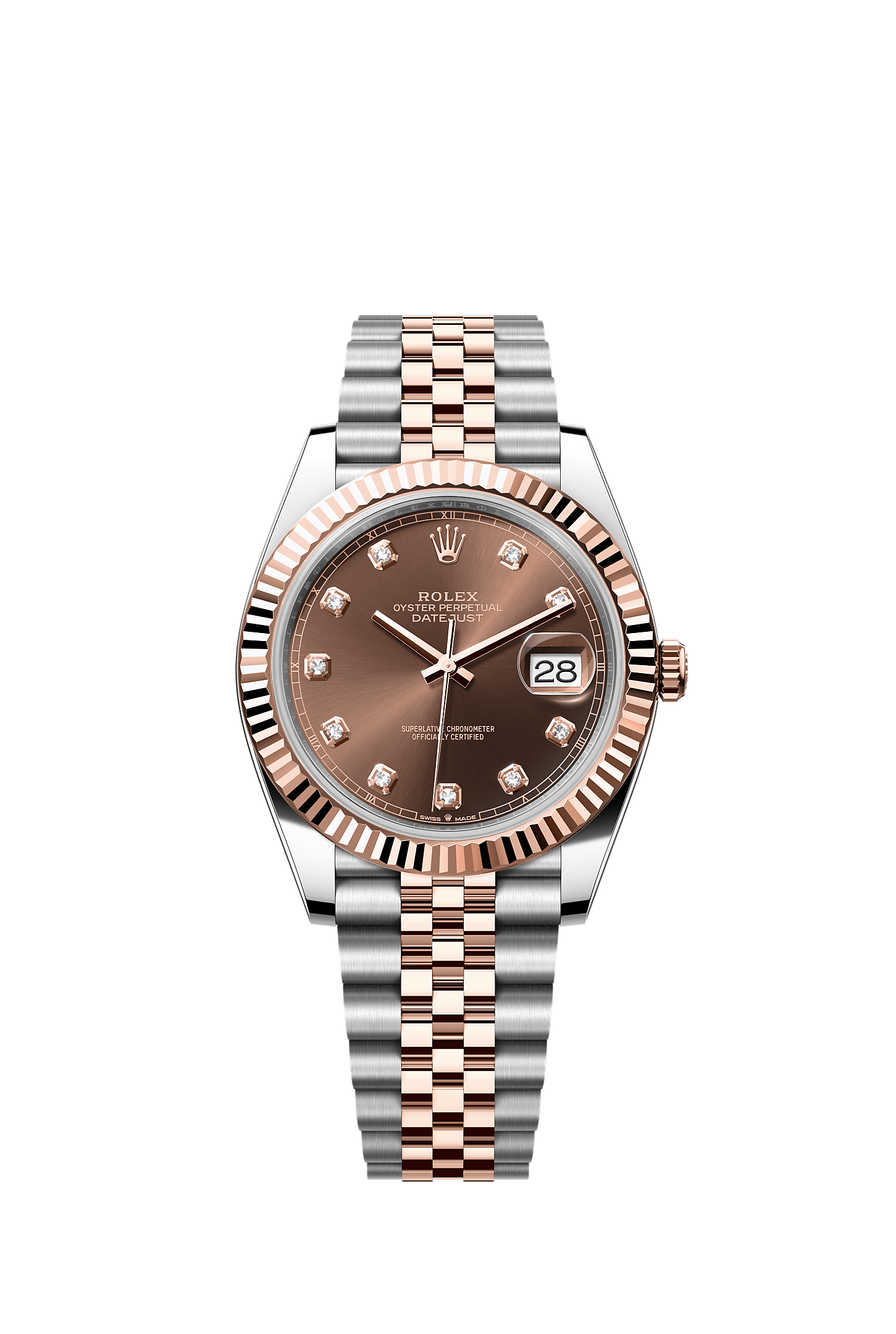 ROLEX DATEJUST 41MM TWO-TONE EVEROSE GOLD CHOCOLATE DIAMOND DIAL FLUTED BEZEL JUBILEE BRACELET 126331