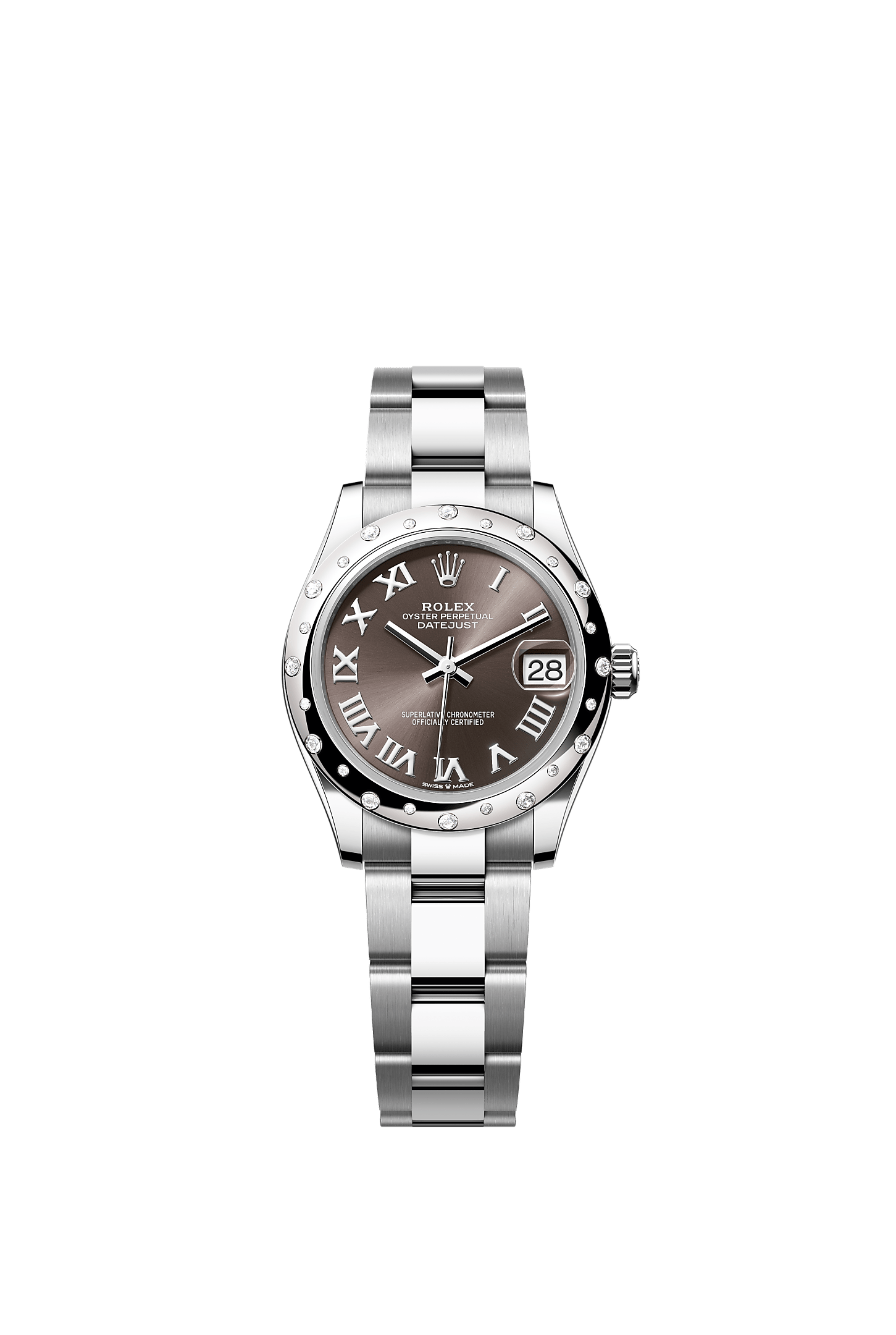 ROLEX LADY-DATEJUST 31MM DARK GREY ROMAN DIAL DIAMOND-SET SMOOTH DOMED BEZEL OYSTER BRACELET 278344RBR