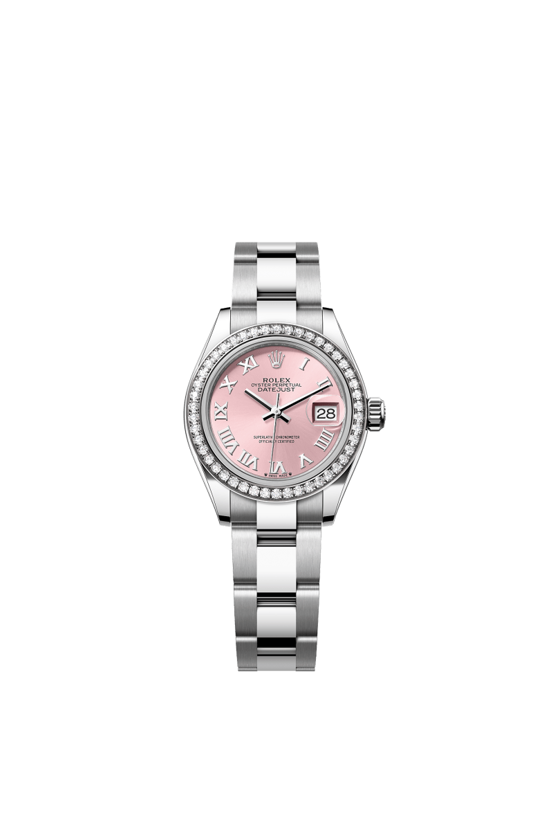 ROLEX LADY-DATEJUST 28MM PINK ROMAN DIAL DIAMOND-SET BEZEL OYSTER BRACELET 279384RBR
