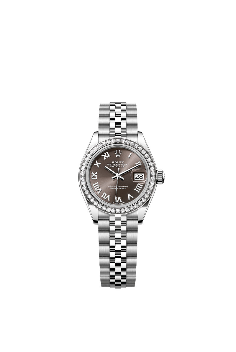 ROLEX LADY-DATEJUST 28MM DARK GREY ROMAN DIAL DIAMOND-SET BEZEL JUBILEE BRACELET 279384RBR