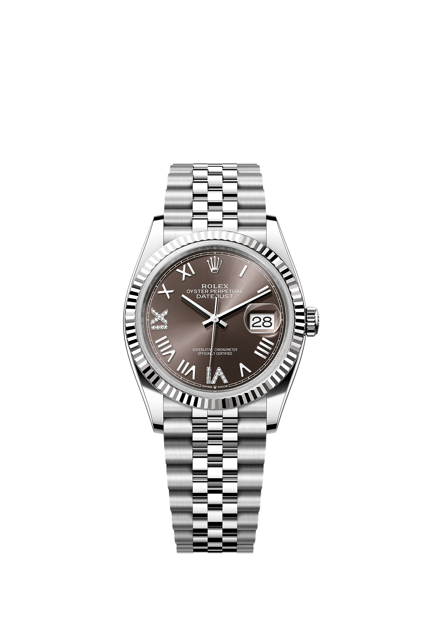 ROLEX DATEJUST 36 DARK GREY ROMAN DIAMOND DIAL FLUTED BEZEL JUBILEE BRACELET 126234