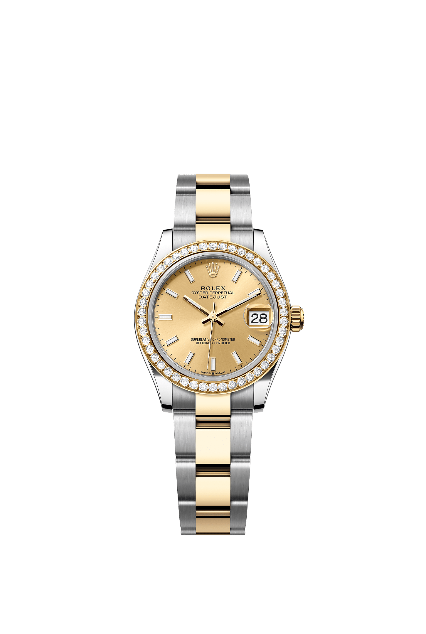ROLEX LADY-DATEJUST 31MM TWO-TONE YELLOW GOLD CHAMPAGNE INDEX DIAL DIAMOND DOMED BEZEL OYSTER BRACELET 278383RBR