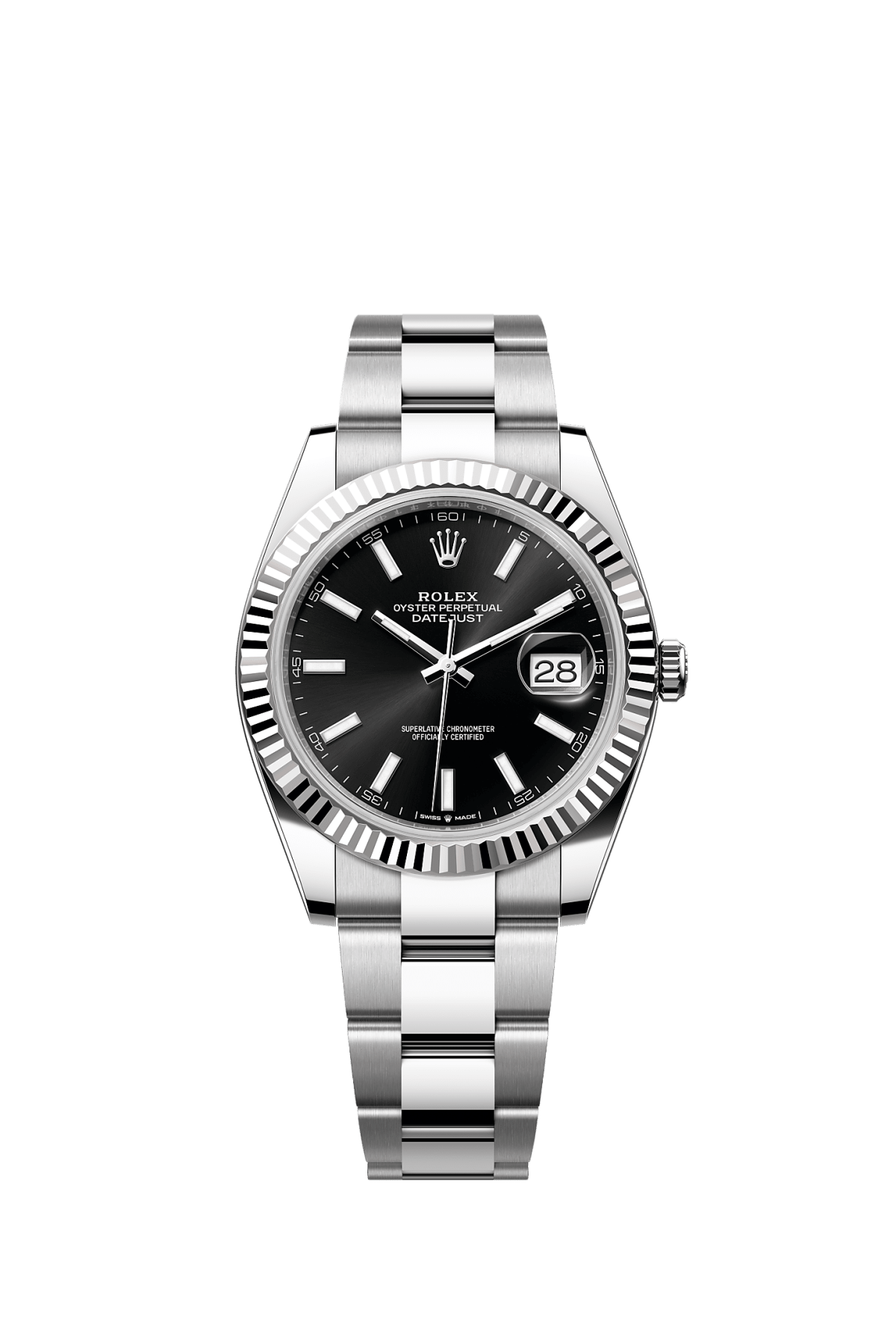 ROLEX DATEJUST 41MM BLACK INDEX DIAL FLUTED BEZEL OYSTER BRACELET 126334