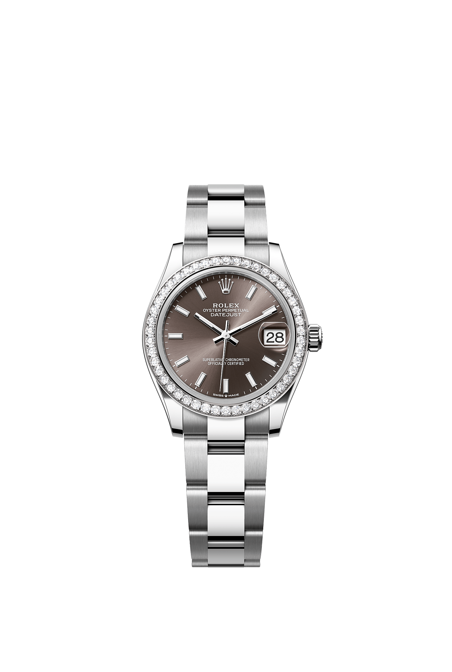 ROLEX LADY-DATEJUST 31MM DARK GREY INDEX DIAL DIAMOND BEZEL OYSTER BRACELET 278384RBR