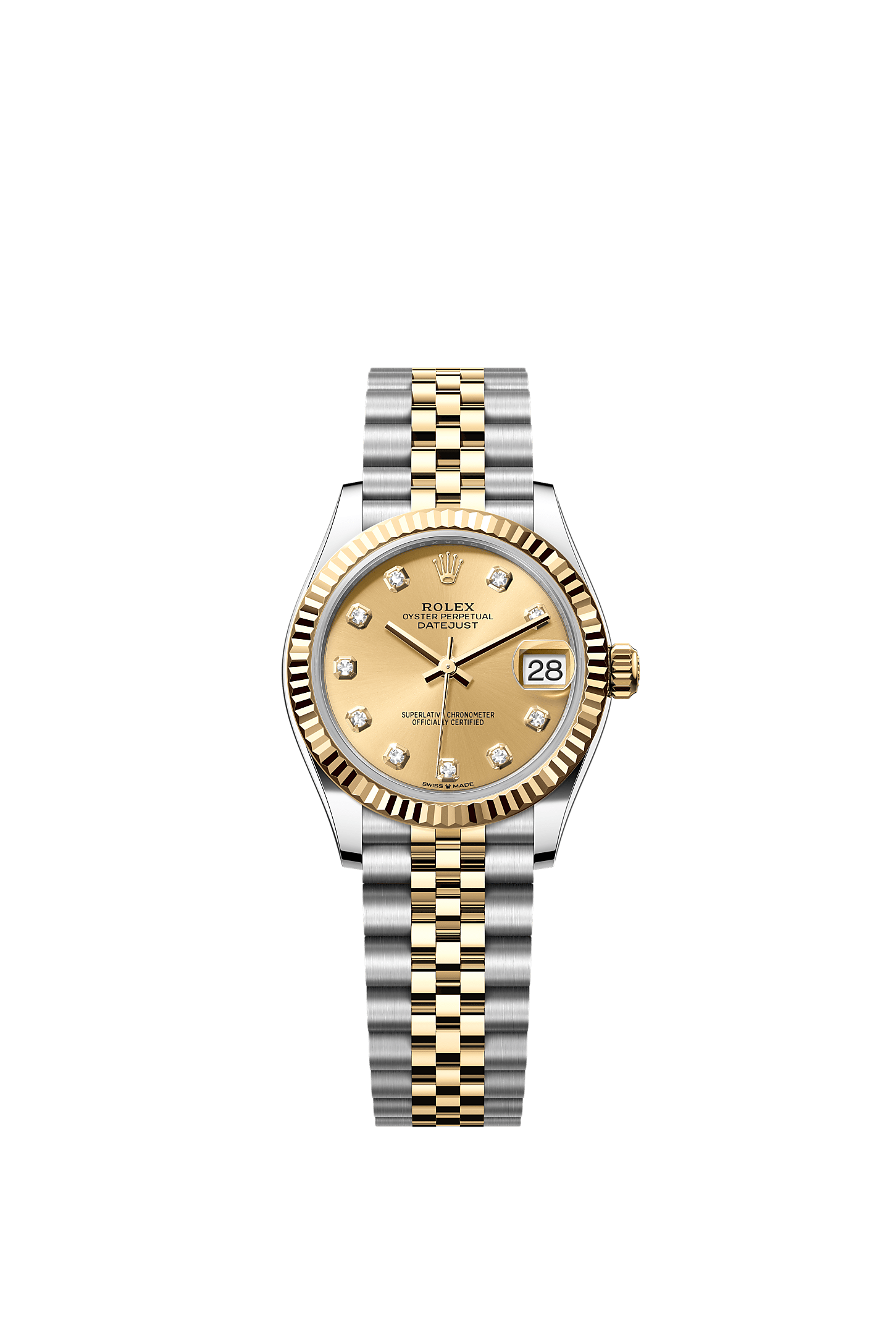 ROLEX LADY-DATEJUST 31MM TWO-TONE YELLOW GOLD CHAMPAGNE DIAMOND DIAL FLUTED BEZEL JUBILEE BRACELET 278273