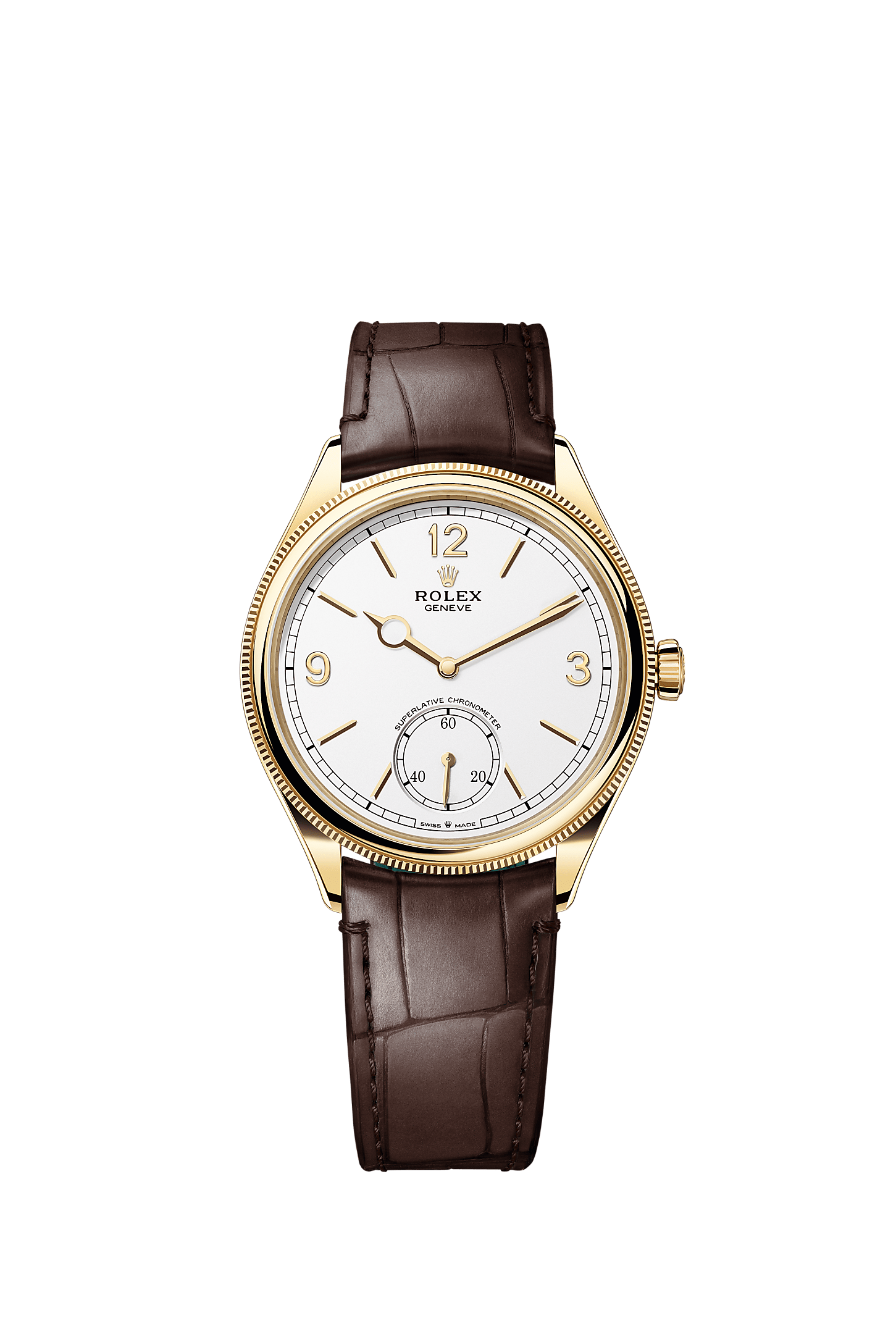 ROLEX 1908 YELLOW GOLD WHITE DIAL BROWN ALLIGATOR STRAP 52508