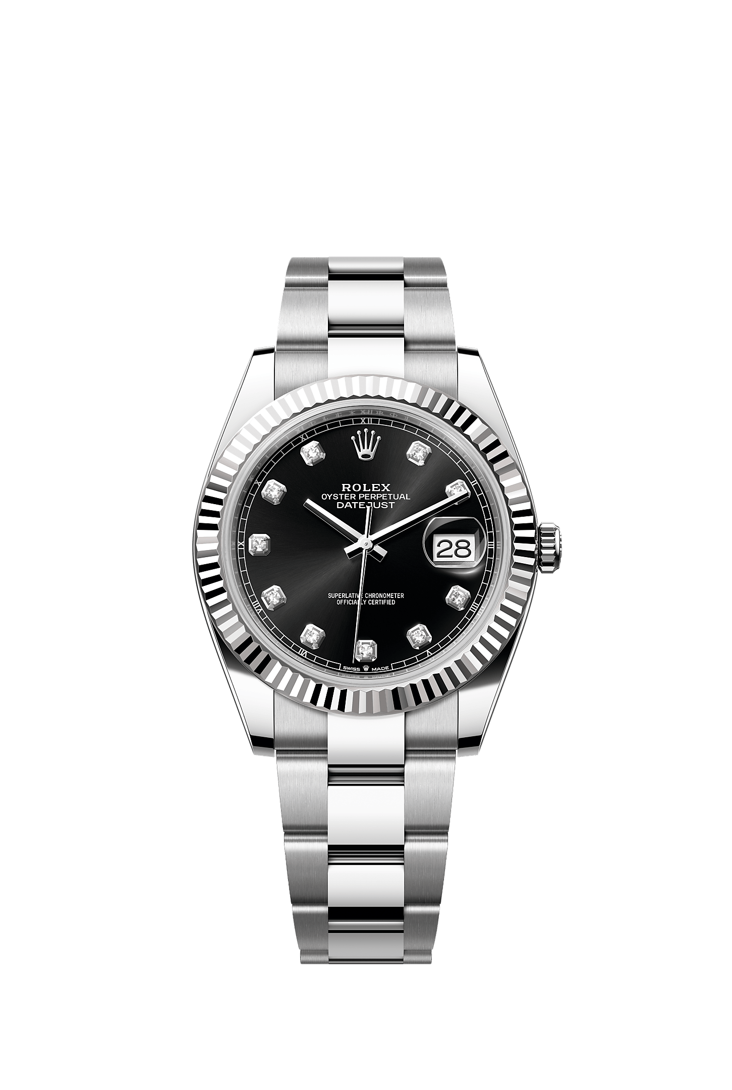 ROLEX DATEJUST 41MM BLACK DIAMOND DIAL FLUTED BEZEL OYSTER BRACELET 126334