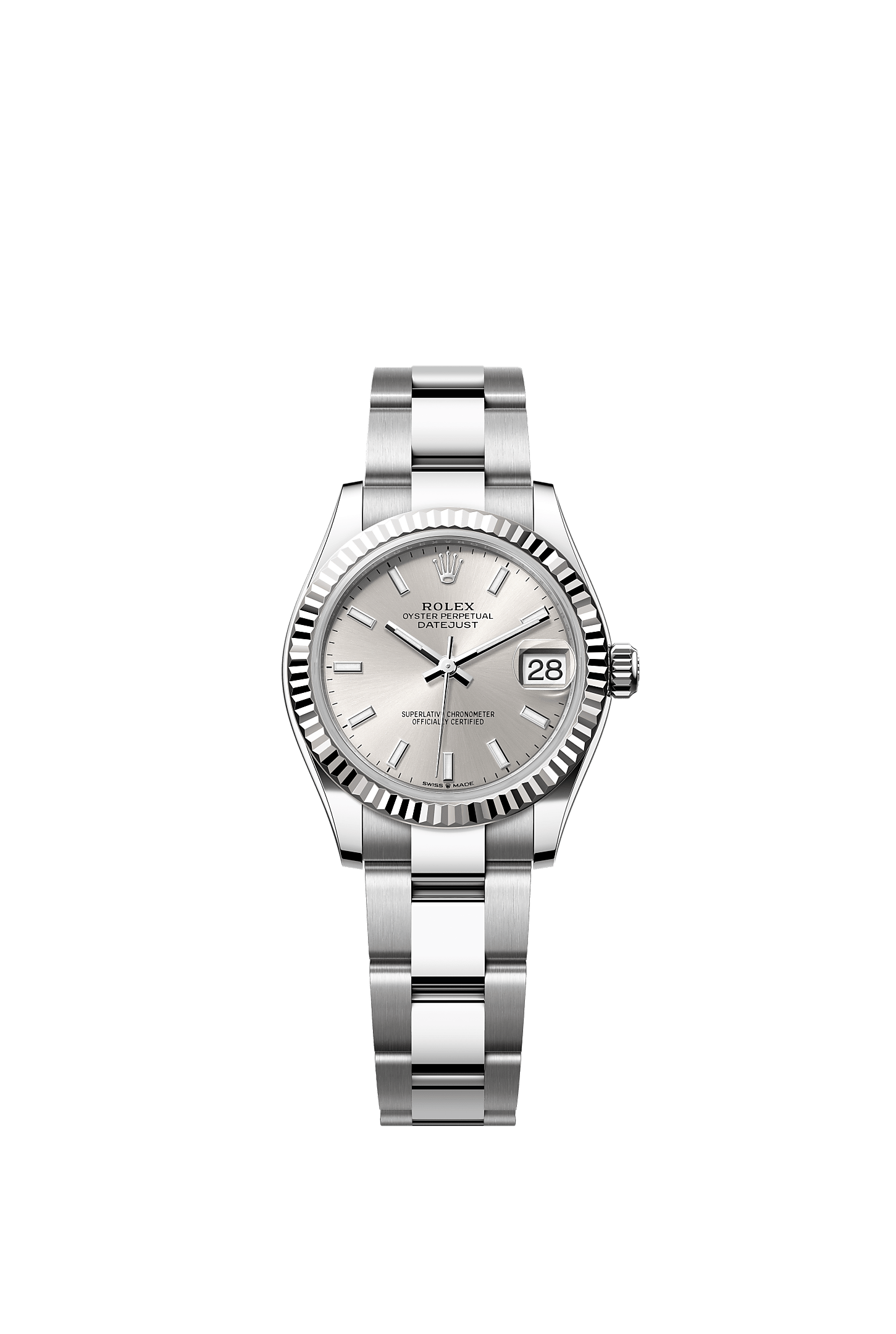 ROLEX LADY-DATEJUST 31MM SILVER INDEX DIAL FLUTED BEZEL OYSTER BRACELET 278274