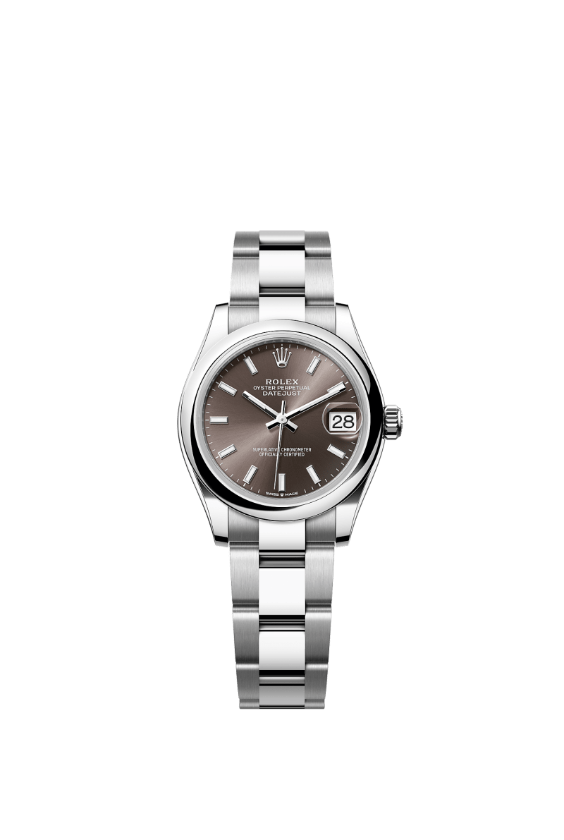 ROLEX LADY-DATEJUST 31MM DARK GREY INDEX DIAL SMOOTH BEZEL OYSTER BRACELET 278240