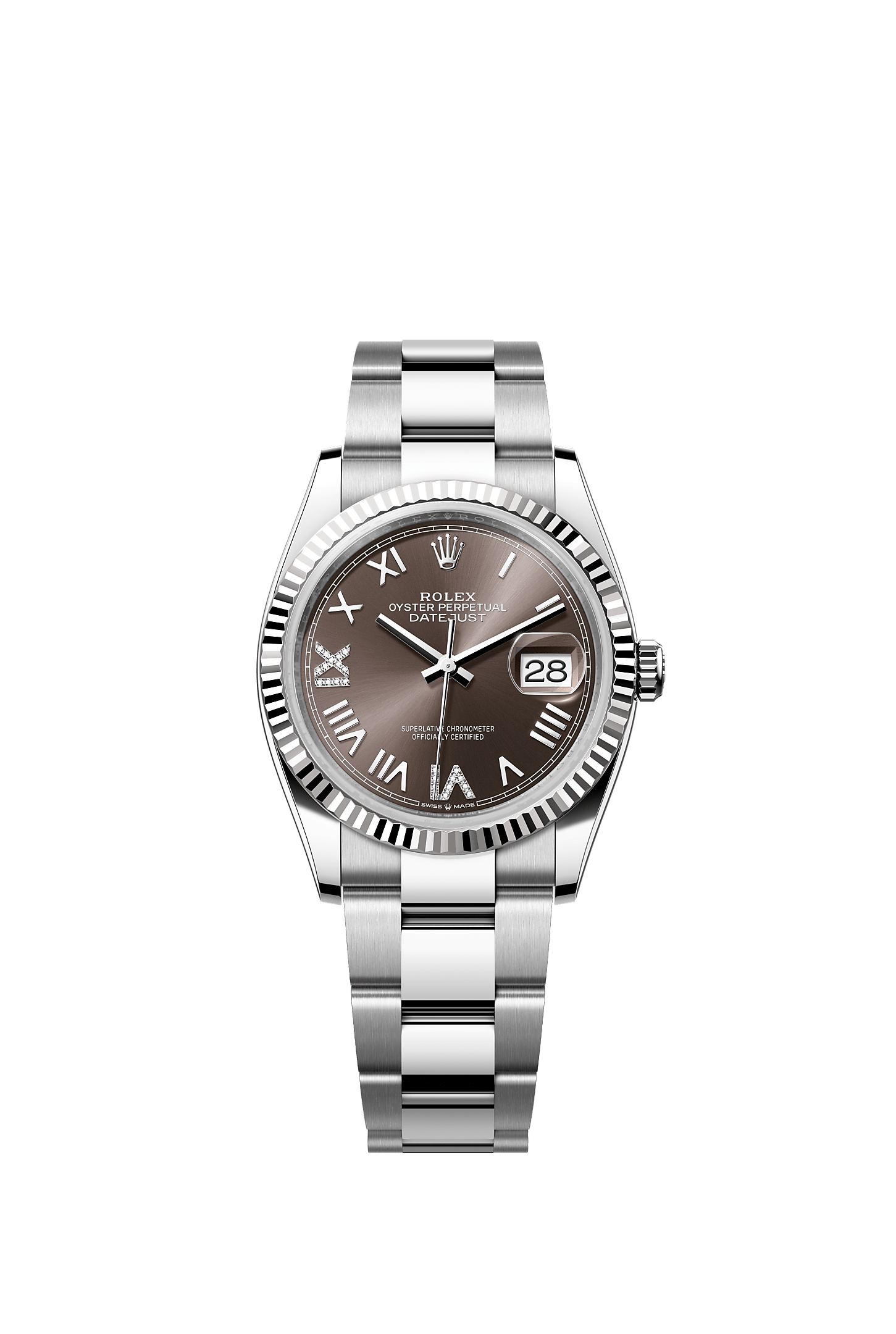 ROLEX DATEJUST 36 DARK GREY ROMAN DIAMOND DIAL FLUTED BEZEL OYSTER BRACELET 126234