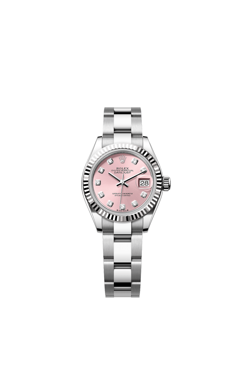 ROLEX LADY-DATEJUST 28MM PINK DIAMOND DIAL FLUTED BEZEL OYSTER BRACELET 279174
