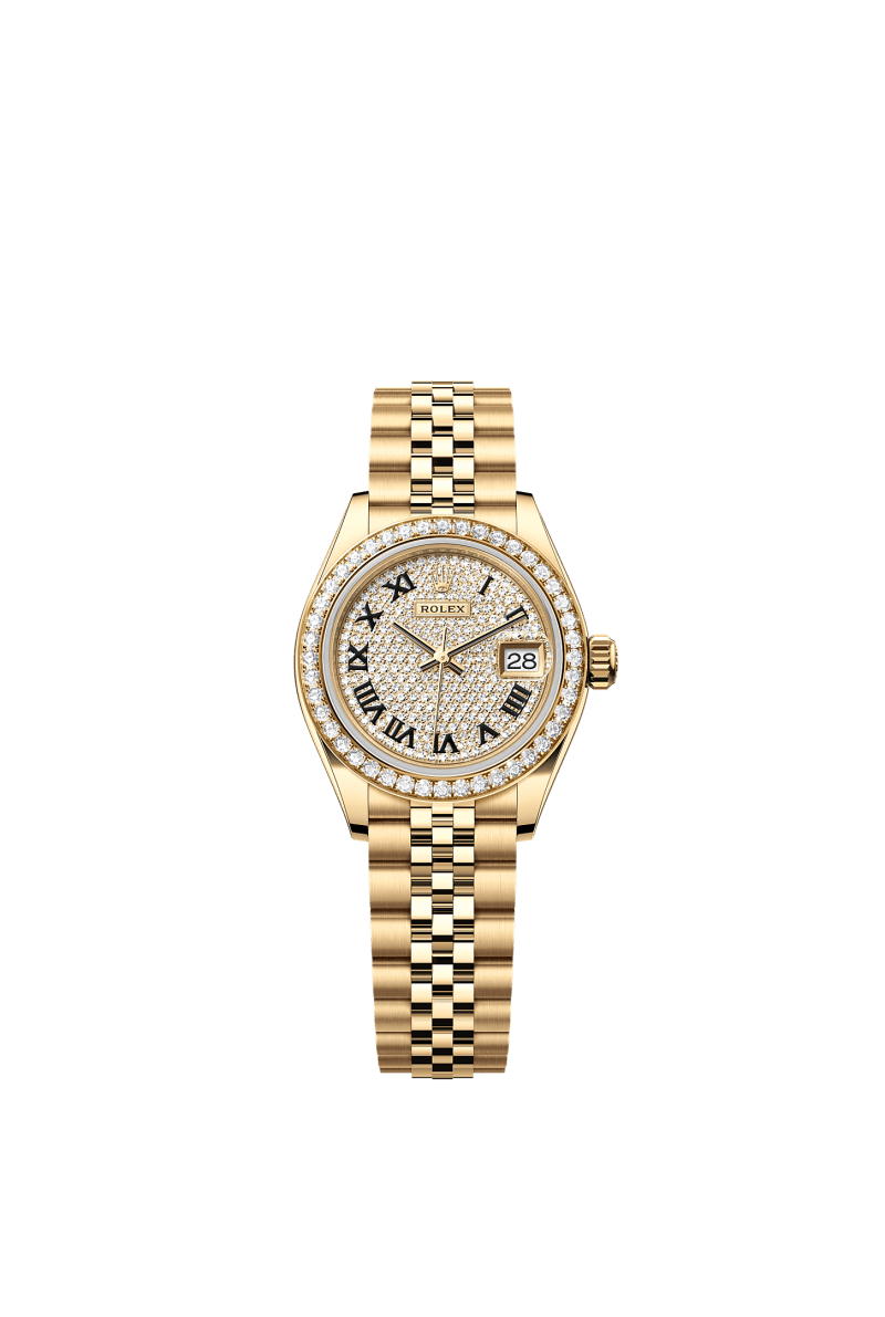 ROLEX LADY-DATEJUST 28MM YELLOW GOLD CHAMPAGNE DIAMOND-PAVED DIAL DIAMOND-SET BEZEL JUBILEE BRACELET 279138RBR