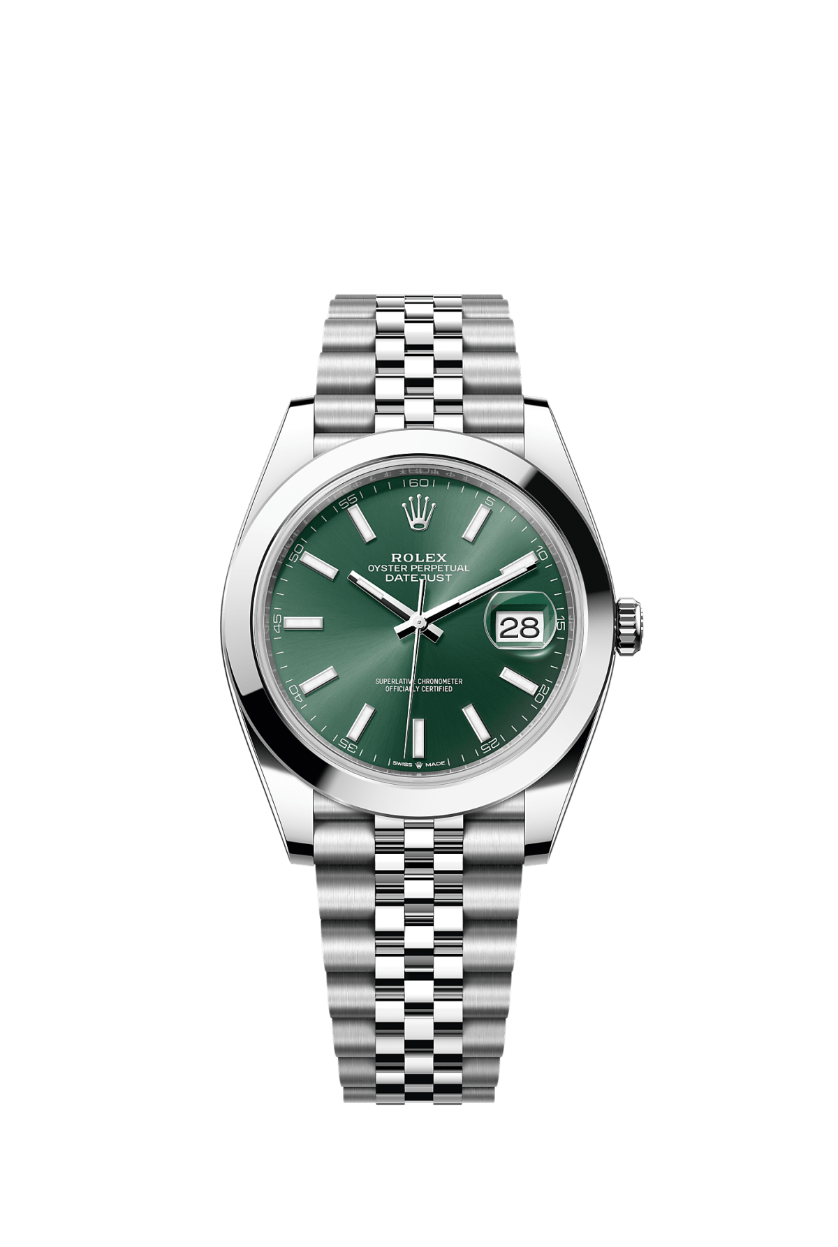 ROLEX DATEJUST 41MM MINT GREEN INDEX DIAL SMOOTH BEZEL JUBILEE BRACELET 126300