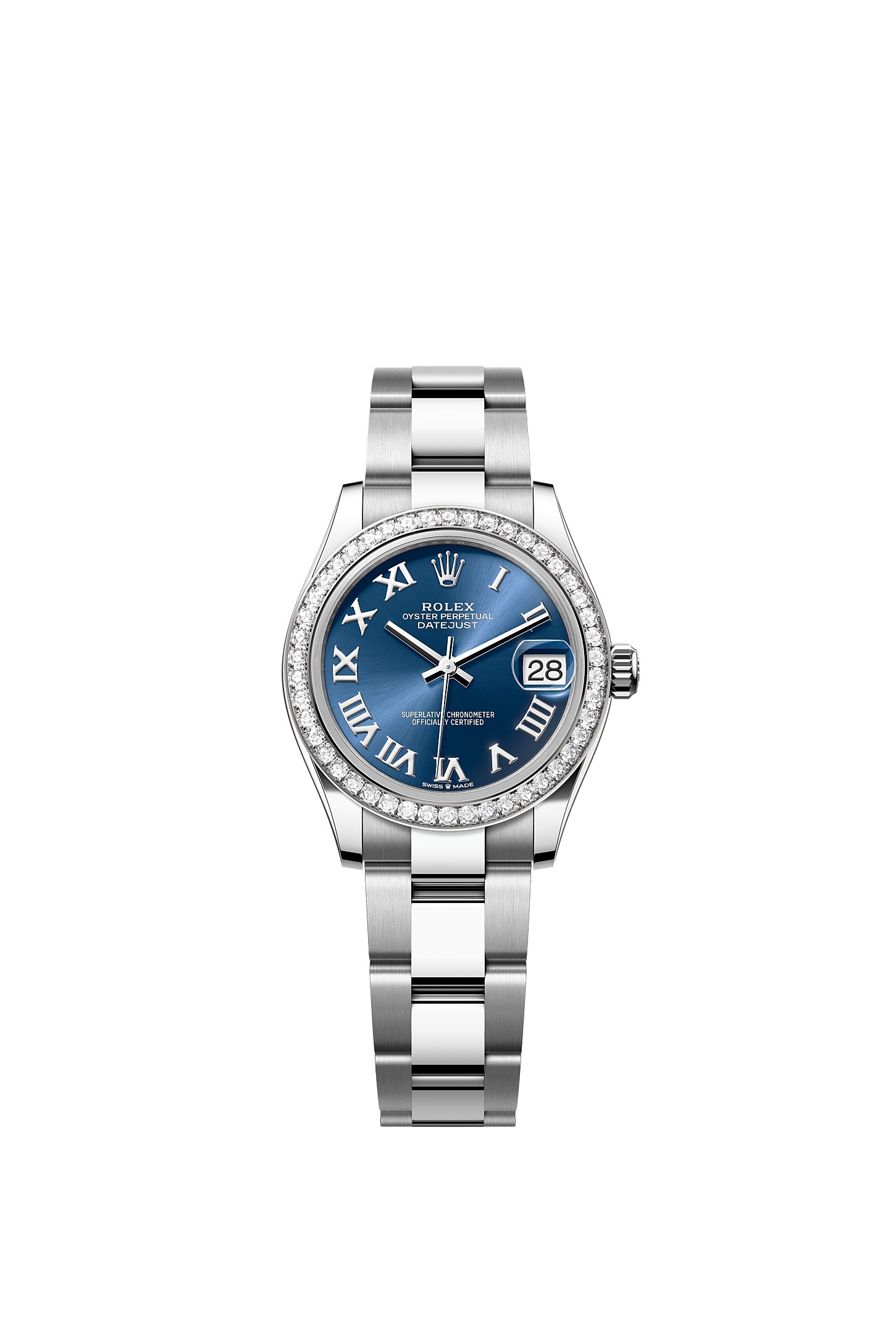 ROLEX LADY-DATEJUST 31MM BLUE ROMAN DIAL DIAMOND BEZEL OYSTER BRACELET 278384RBR