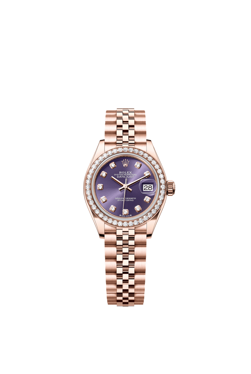 ROLEX LADY-DATEJUST 28MM EVEROSE GOLD AUBERGINE DIAMOND DIAL DIAMOND-SET BEZEL JUBILEE BRACELET 279135RBR