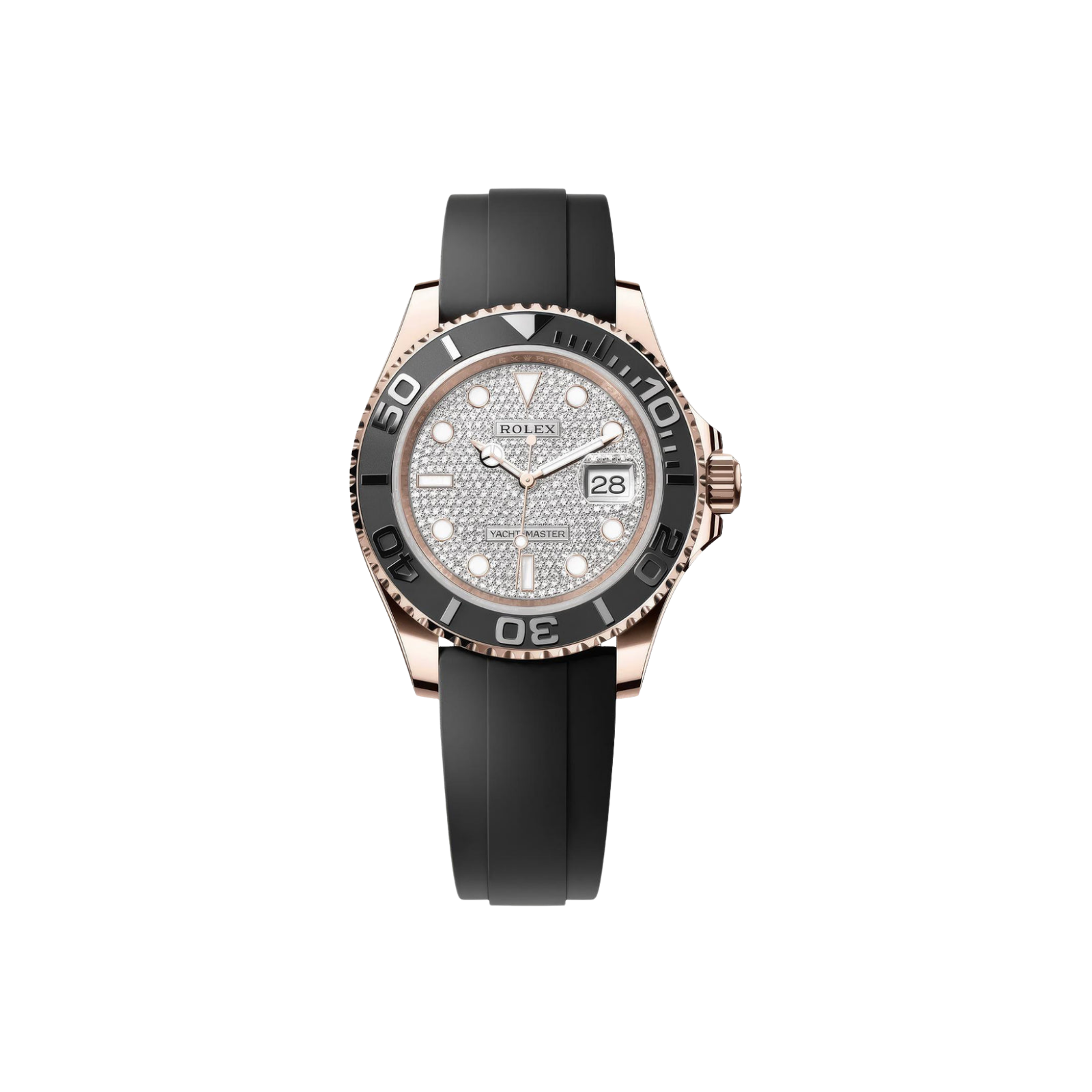 ROLEX YACHT-MASTER 37MM EVEROSE GOLD DIAMOND-PAVÉ DIAL OYSTERFLEX – 268655