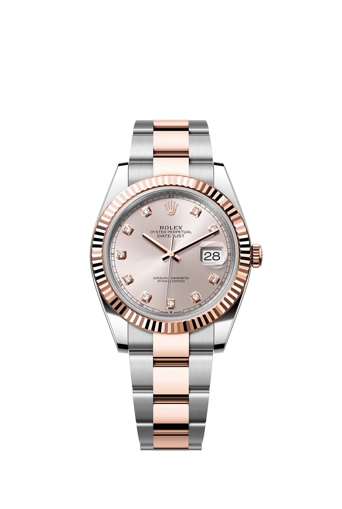 ROLEX DATEJUST 41MM TWO-TONE EVEROSE GOLD SUNDUST DIAMOND DIAL FLUTED BEZEL OYSTER BRACELET 126331