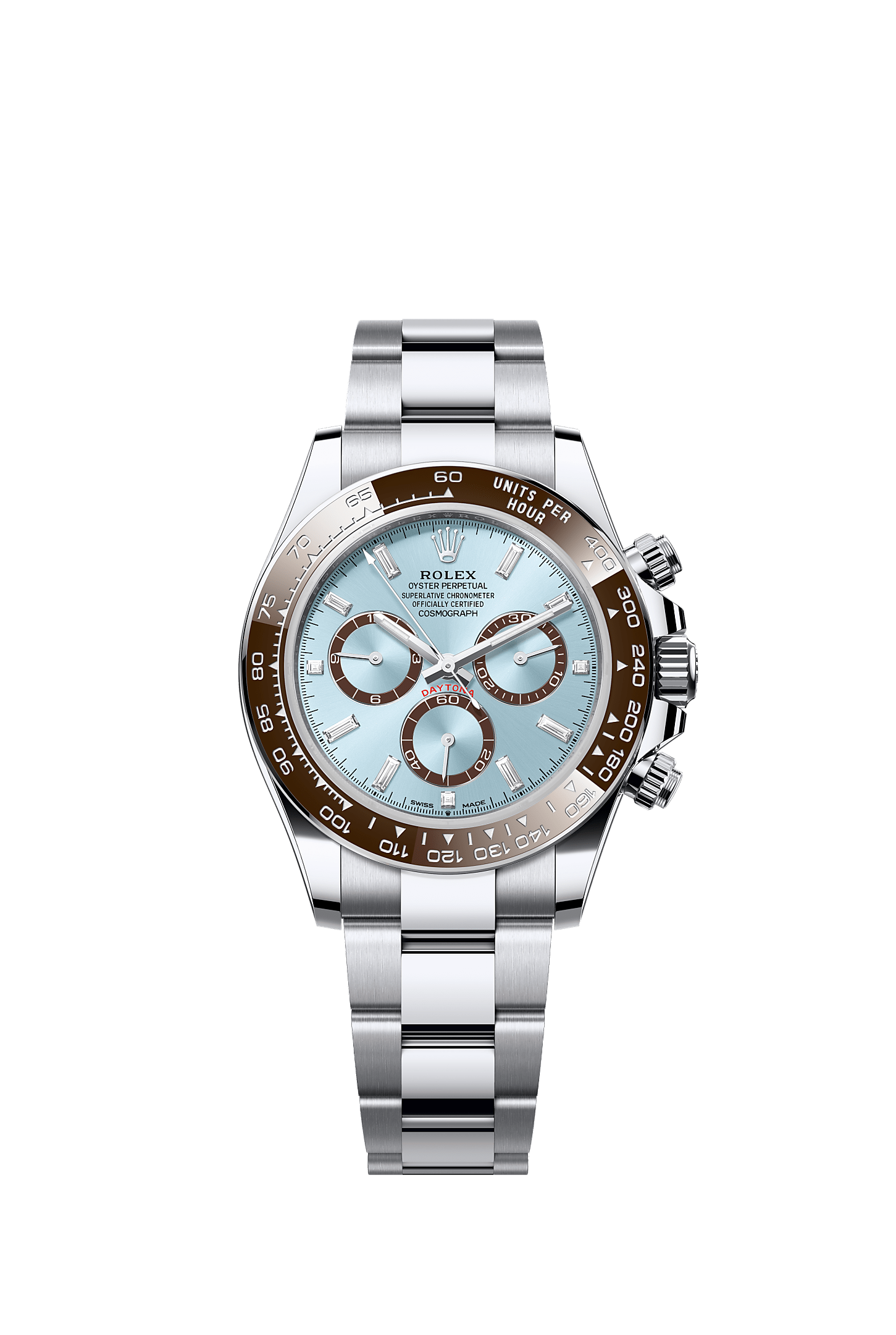 ROLEX COSMOGRAPH DAYTONA "PLATONA" 40MM PLATINUM ICE BLUE DIAMOND BAGUETTE DIAL BROWN CERAMIC BEZEL 126506 – NEW 2025 / 2026