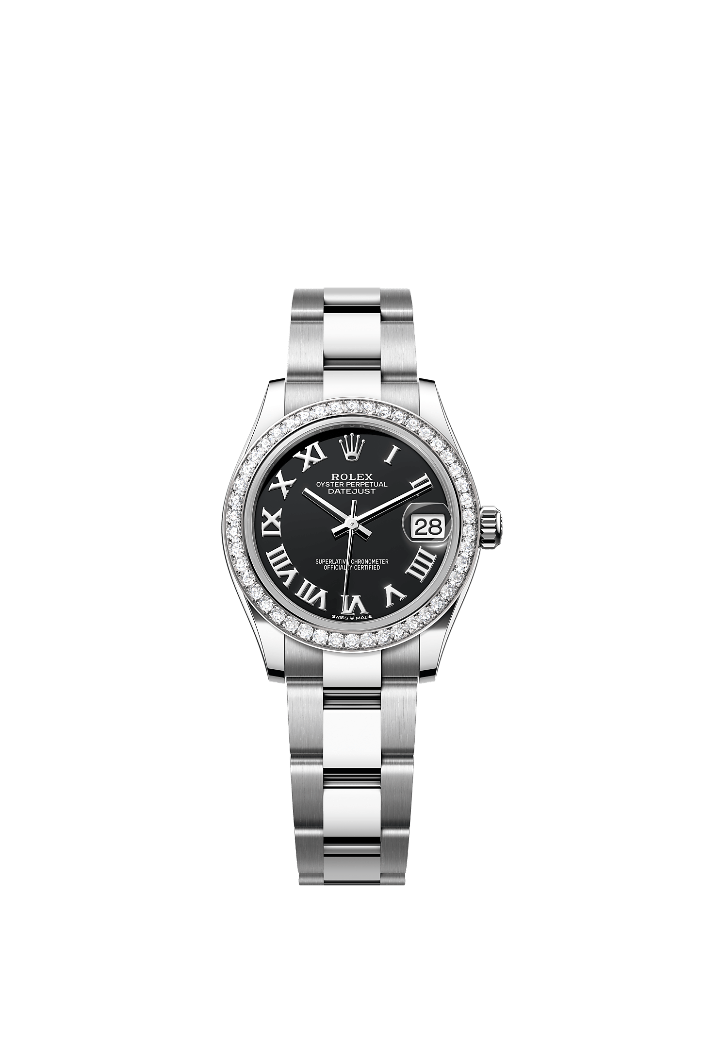 ROLEX LADY-DATEJUST 31MM BLACK ROMAN DIAL DIAMOND BEZEL OYSTER BRACELET 278384RBR