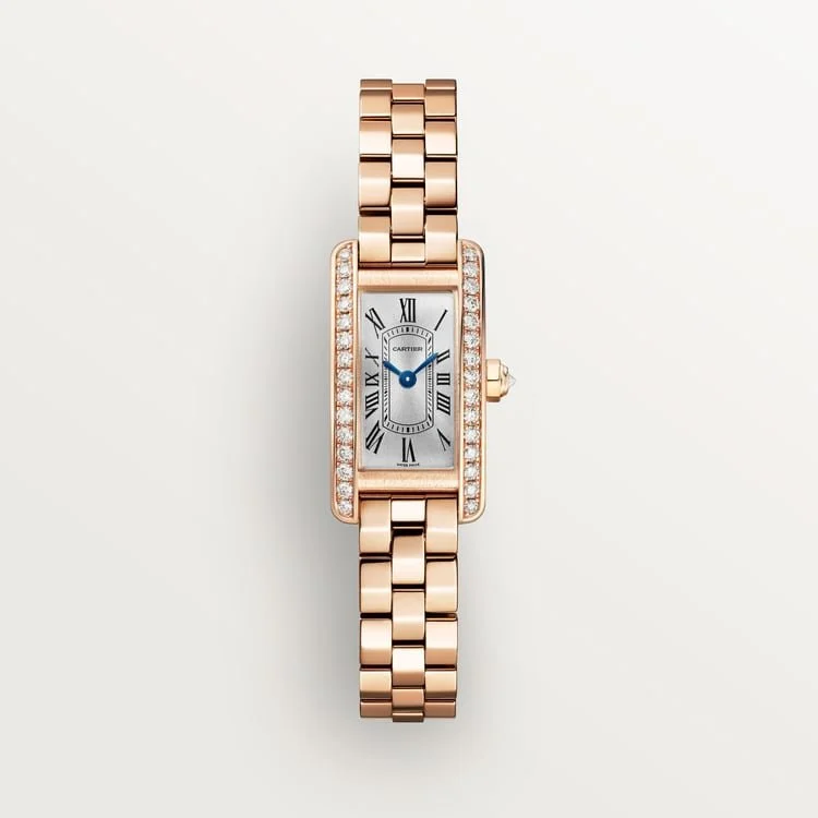 CARTIER TANK AMERICAINE 18K ROSE GOLD DIAMOND-SET SILVERED SUNRAY DIAL ROSE GOLD BRACELET WJTA0057