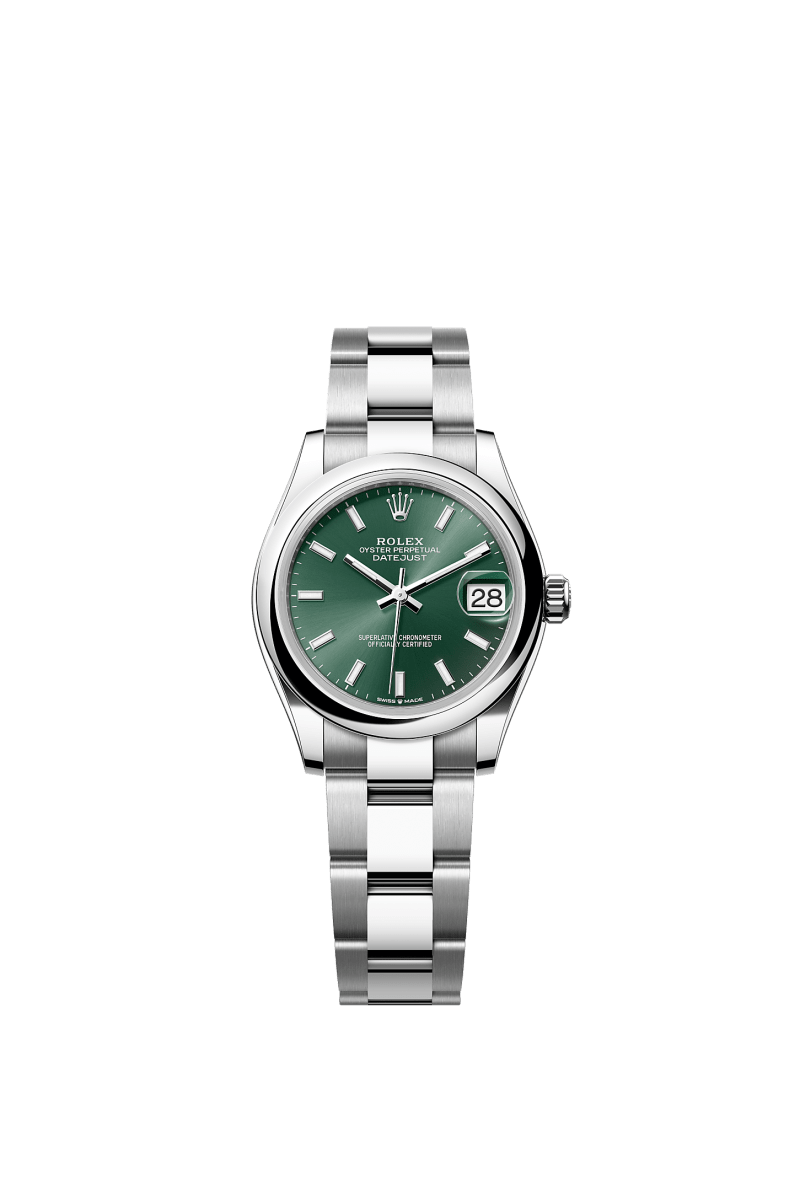 ROLEX LADY-DATEJUST 31MM MINT GREEN INDEX DIAL SMOOTH DOMED BEZEL OYSTER BRACELET 278240