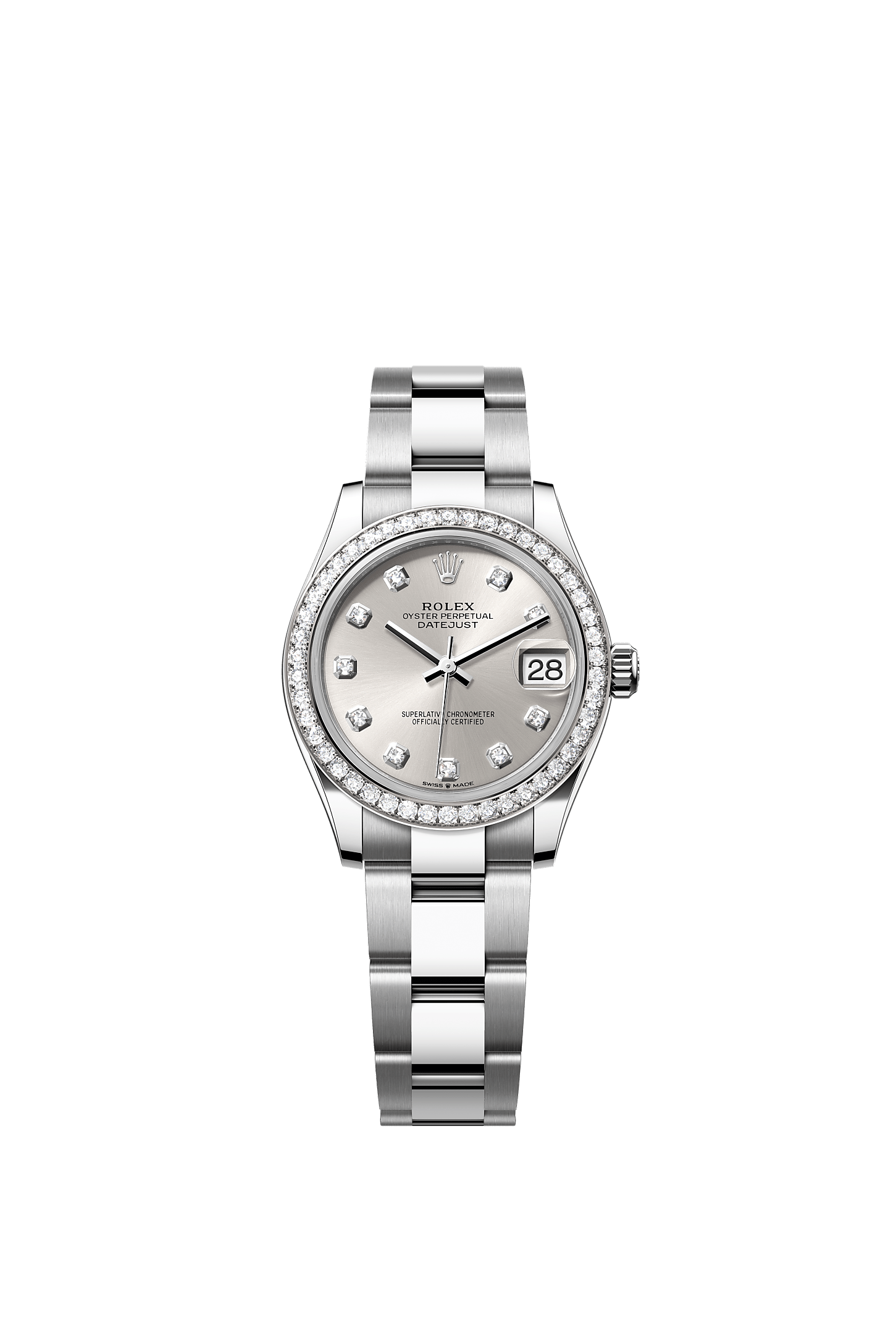 ROLEX LADY-DATEJUST 31MM SILVER DIAMOND DIAL DIAMOND BEZEL OYSTER BRACELET 278384RBR