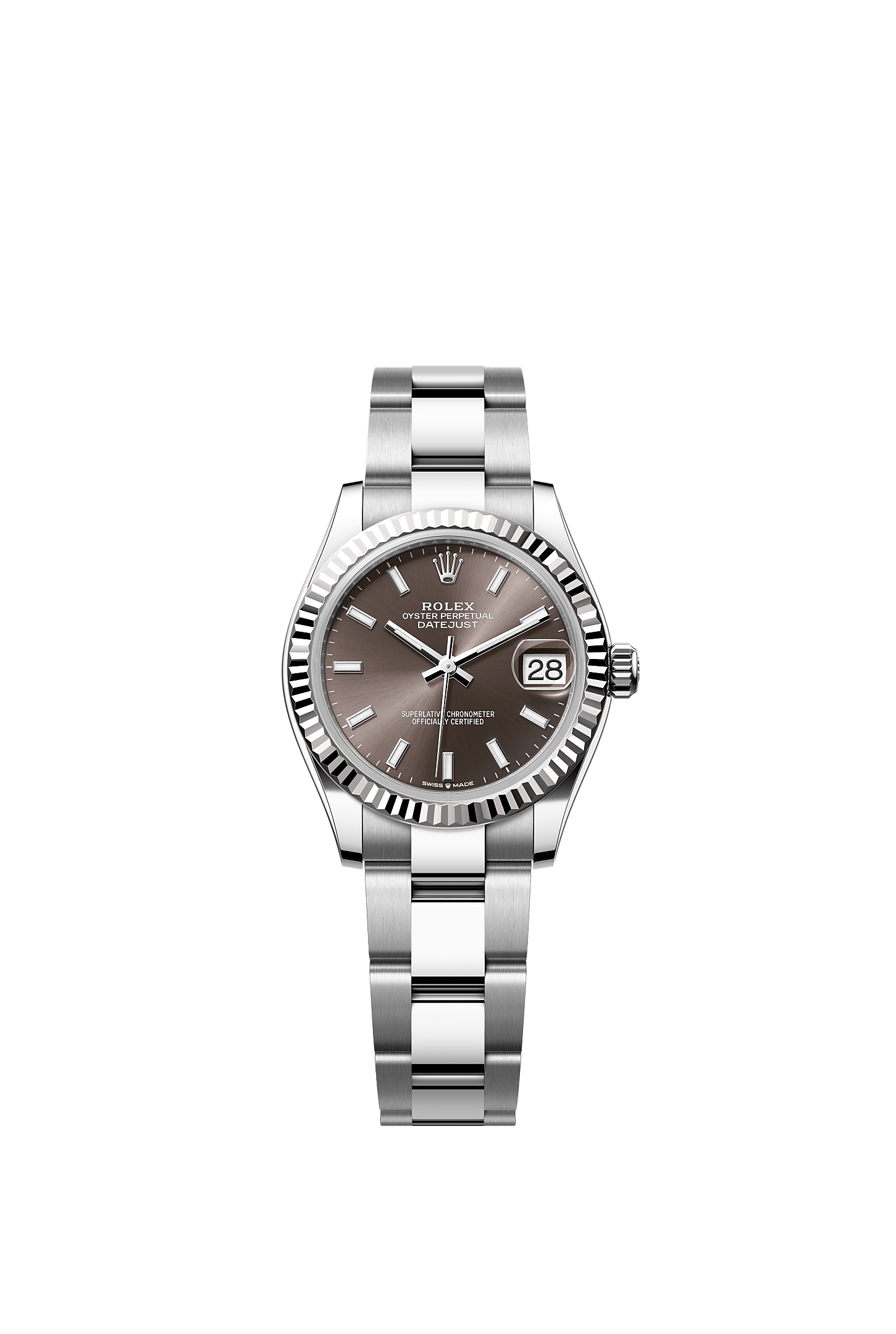 ROLEX LADY-DATEJUST 31MM DARK GREY INDEX DIAL FLUTED BEZEL OYSTER BRACELET 278274