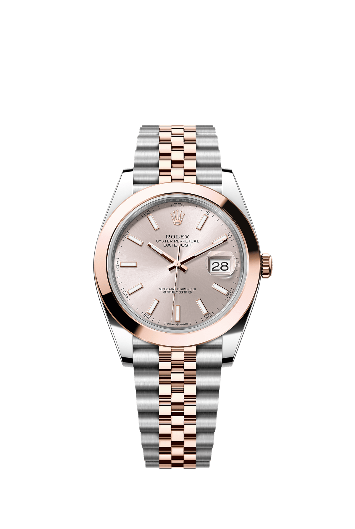ROLEX DATEJUST 41MM TWO-TONE EVEROSE GOLD SUNDUST INDEX DIAL SMOOTH BEZEL JUBILEE BRACELET 126301