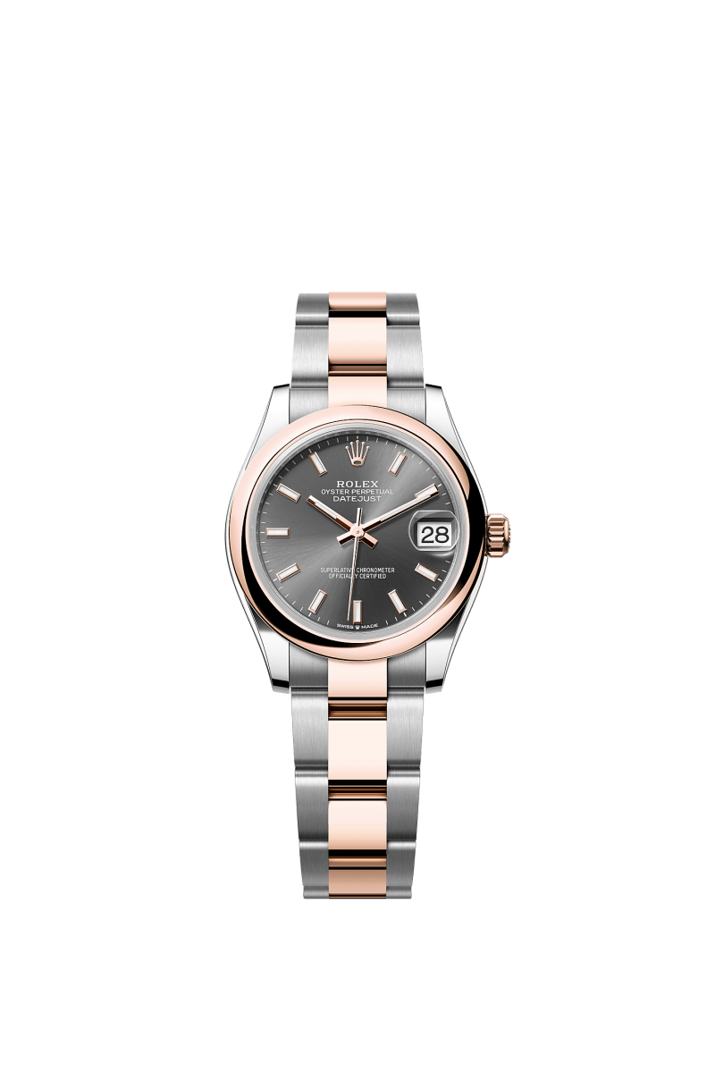 ROLEX LADY-DATEJUST 31MM TWO-TONE EVEROSE GOLD SLATE INDEX DIAL DOMED BEZEL OYSTER BRACELET 278241