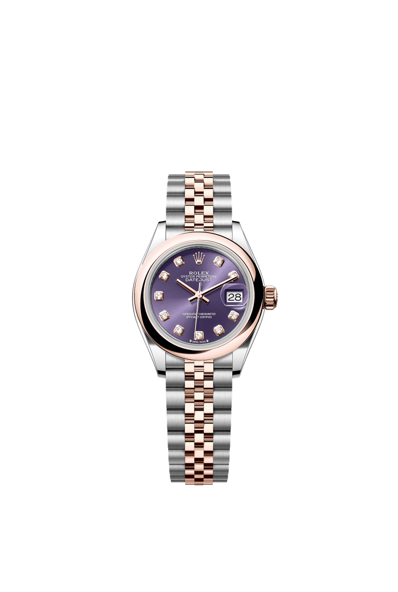 ROLEX LADY-DATEJUST 28MM TWO-TONE EVEROSE GOLD AUBERGINE DIAMOND DIAL DOMED BEZEL JUBILEE BRACELET 279161