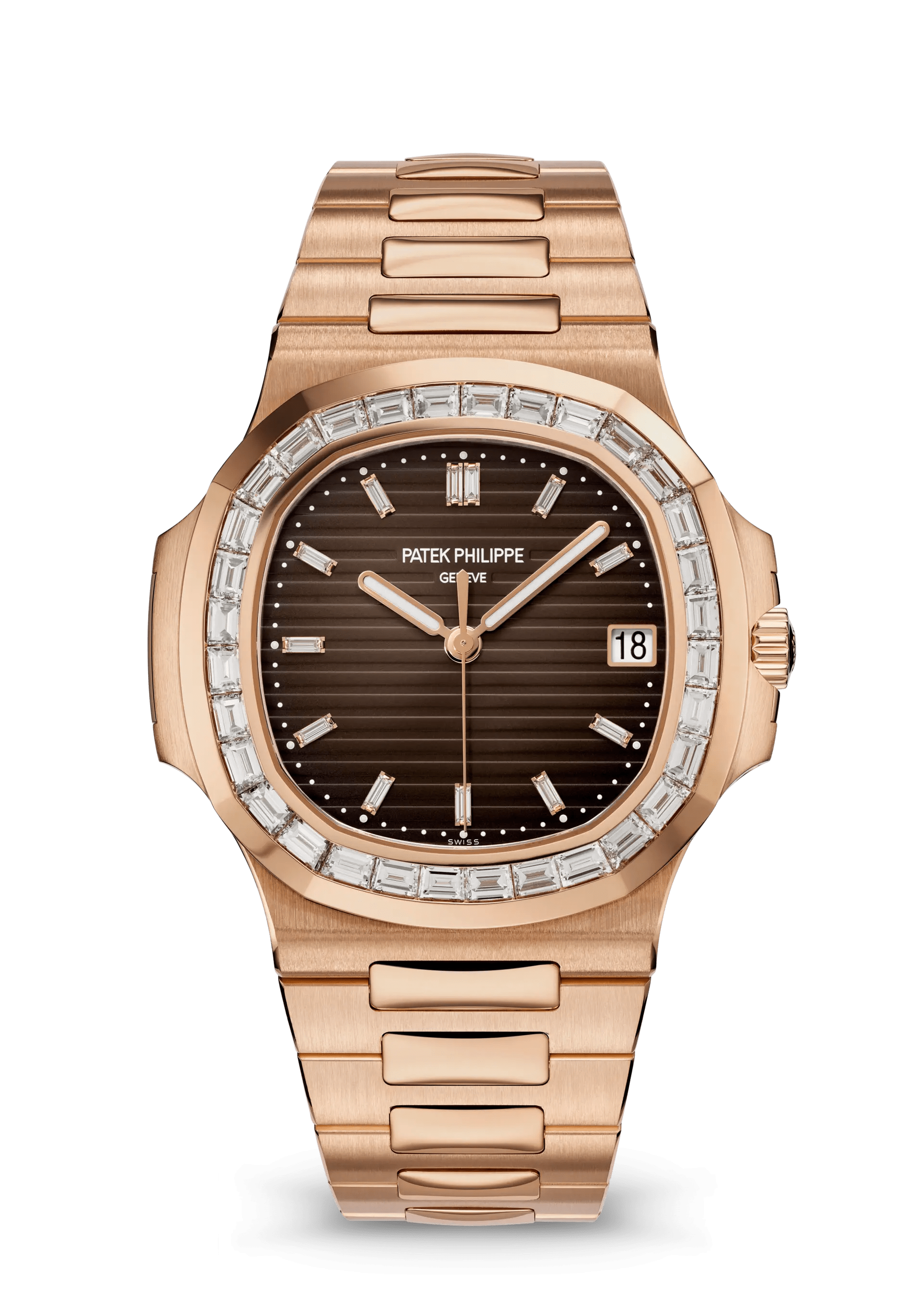 PATEK PHILIPPE NAUTILUS JOAILLERIE 40MM ROSE GOLD BROWN DIAL DIAMOND BEZEL – 5723/1R-010