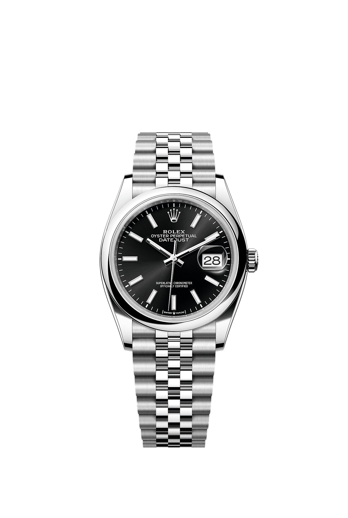 ROLEX DATEJUST 36MM BLACK INDEX DIAL SMOOTH BEZEL JUBILEE BRACELET 126200