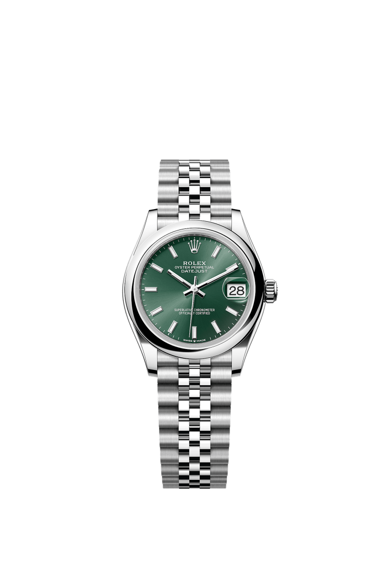 ROLEX LADY-DATEJUST 31MM MINT GREEN INDEX DIAL SMOOTH DOMED BEZEL JUBILEE BRACELET 278240