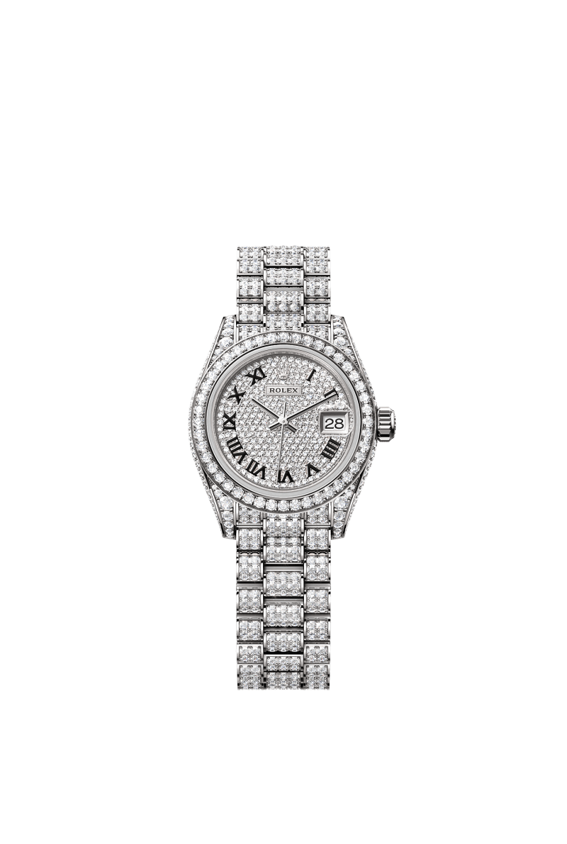 ROLEX LADY-DATEJUST 28MM WHITE GOLD DIAMOND-PAVED DIAL DIAMOND-SET BEZEL PRESIDENT BRACELET 279459RBR