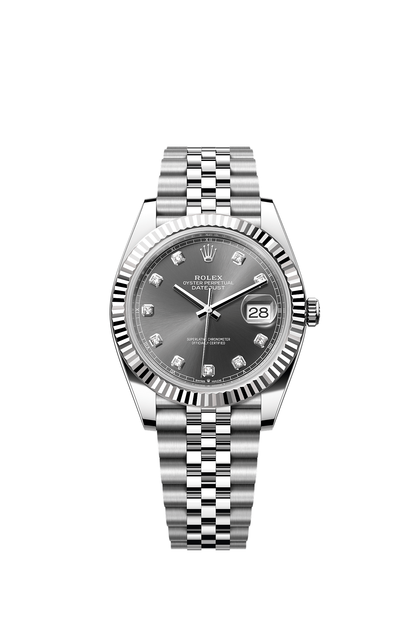 ROLEX DATEJUST 41MM SLATE DIAMOND DIAL FLUTED BEZEL JUBILEE BRACELET 126334