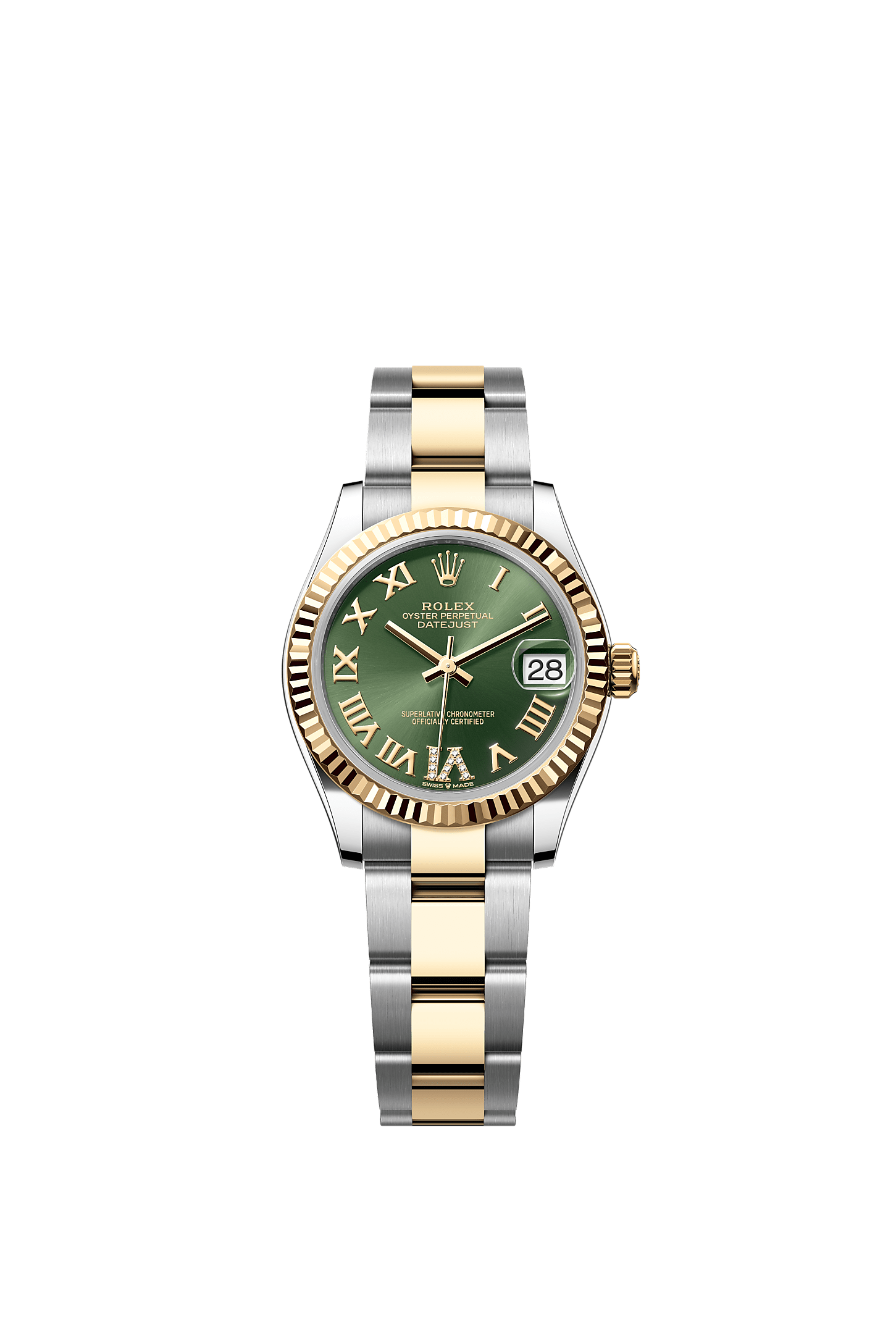 ROLEX LADY-DATEJUST 31MM TWO-TONE YELLOW GOLD GREEN ROMAN DIAMOND DIAL FLUTED BEZEL OYSTER BRACELET 278273