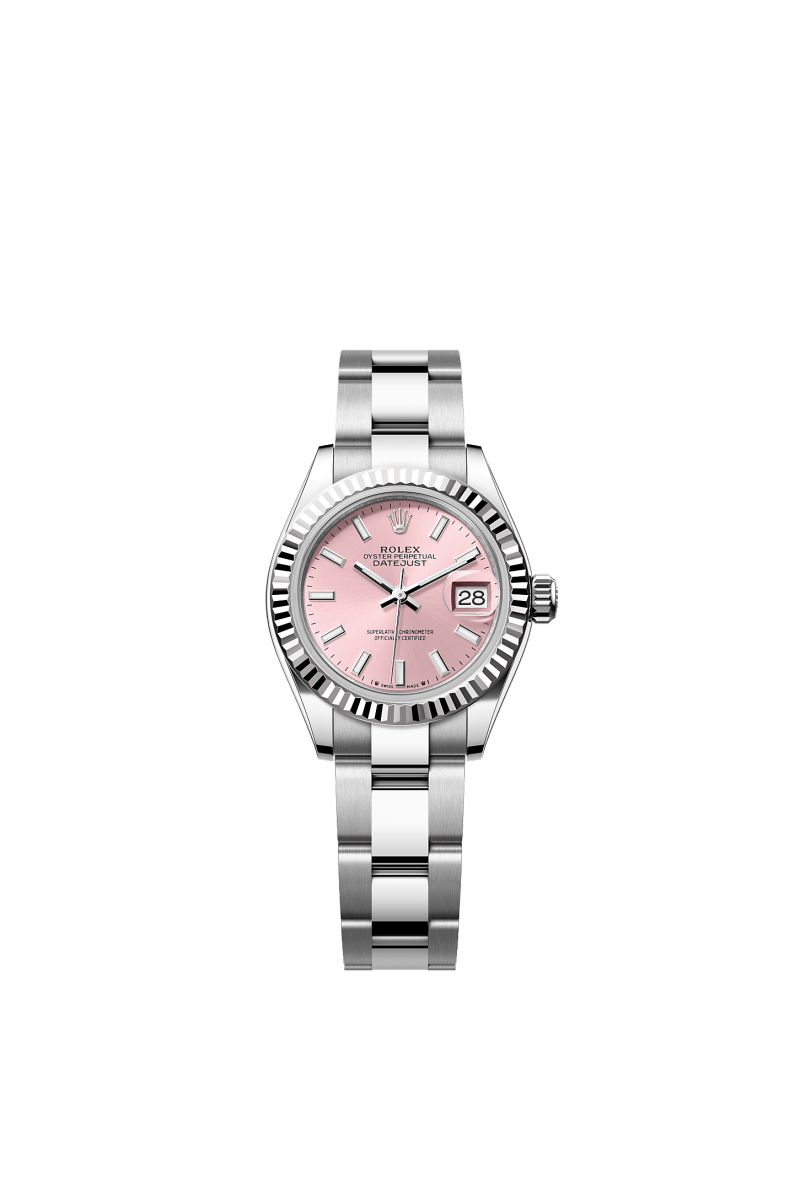 ROLEX LADY-DATEJUST 28MM PINK INDEX DIAL FLUTED BEZEL OYSTER BRACELET 279174