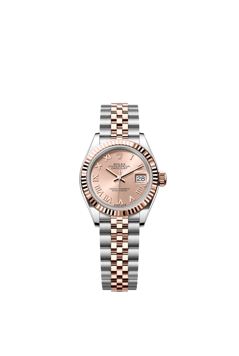 ROLEX LADY-DATEJUST 28MM TWO-TONE EVEROSE GOLD ROSE ROMAN DIAL FLUTED BEZEL JUBILEE BRACELET 279171