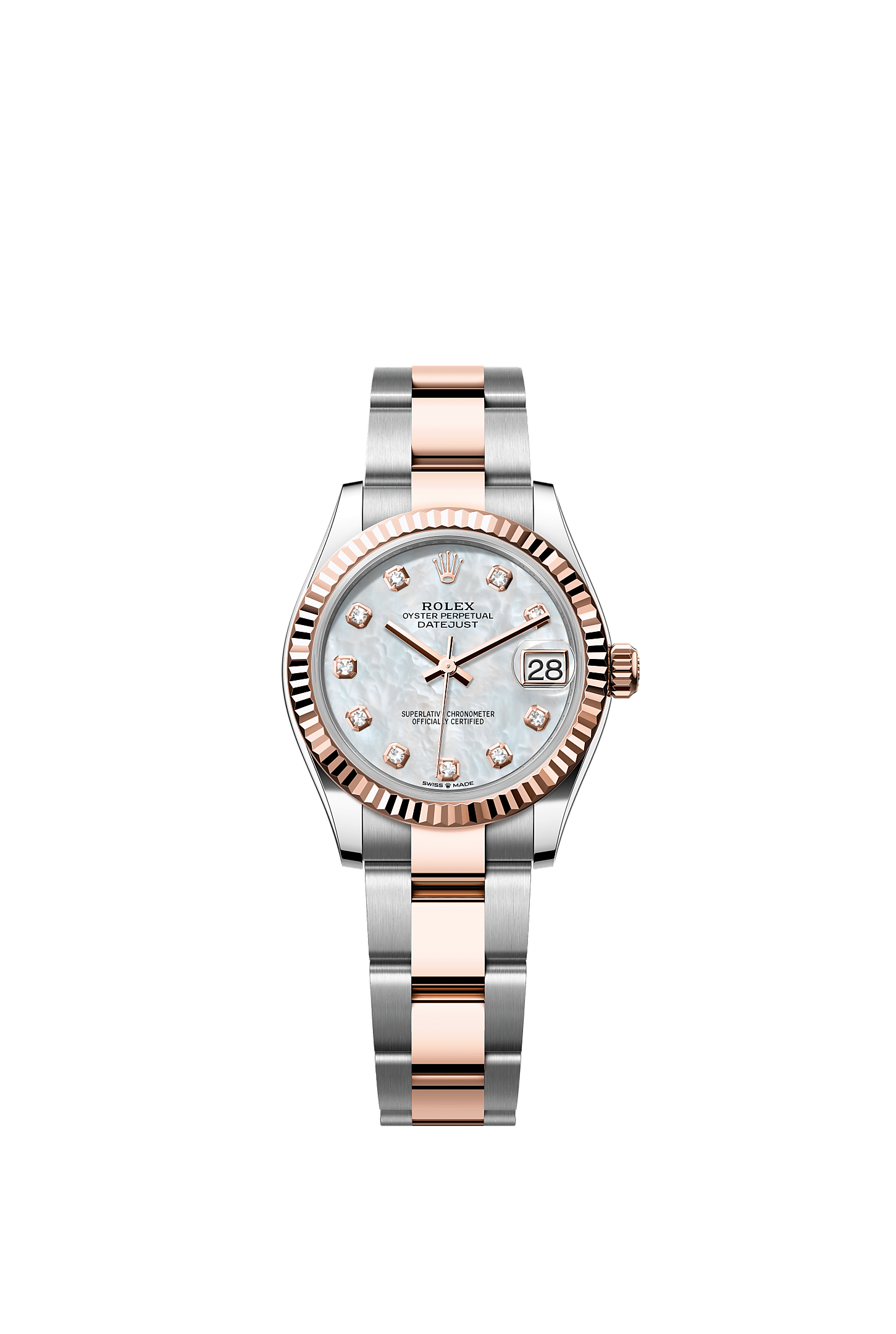 ROLEX LADY-DATEJUST 31MM TWO-TONE EVEROSE GOLD MOTHER OF PEARL DIAMOND DIAL FLUTED BEZEL OYSTER BRACELET 278271