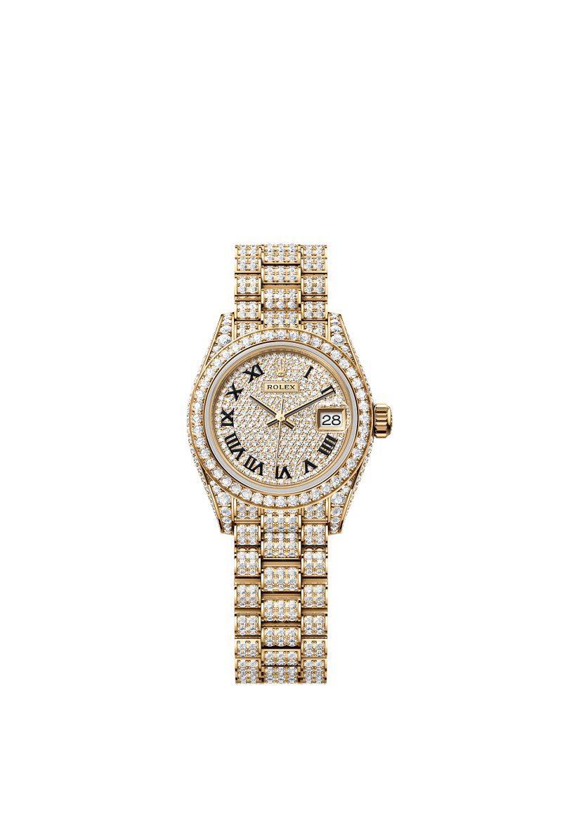 ROLEX LADY-DATEJUST 28MM YELLOW GOLD CHAMPAGNE DIAMOND-PAVED DIAL DIAMOND-SET BEZEL PRESIDENT BRACELET 279458RBR