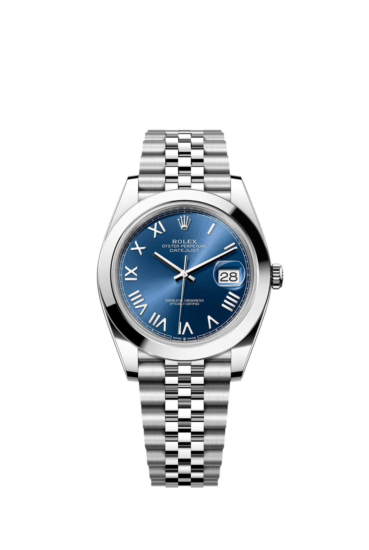 ROLEX DATEJUST 41MM BLUE ROMAN DIAL SMOOTH BEZEL JUBILEE BRACELET 126300