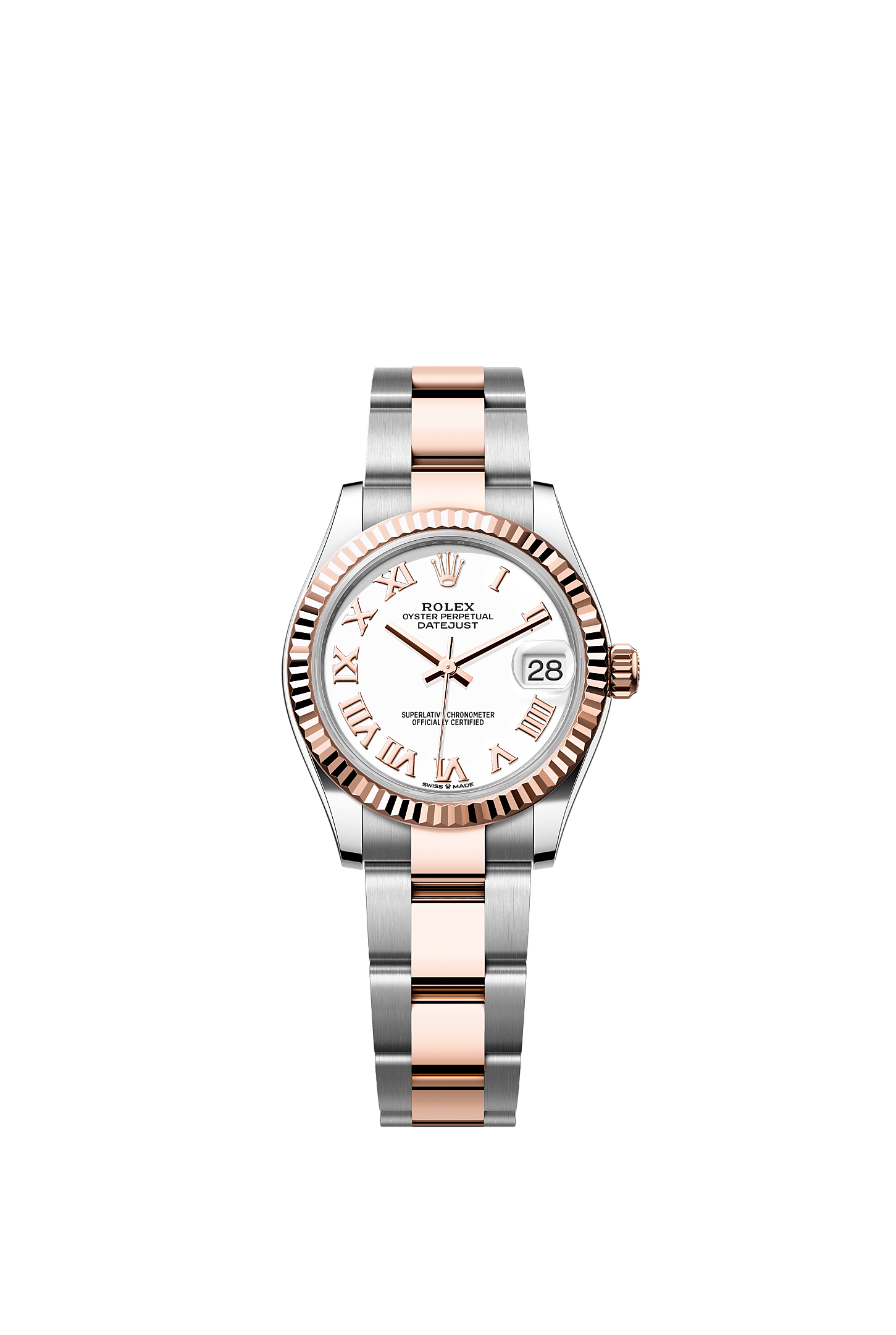 ROLEX LADY-DATEJUST 31MM TWO-TONE EVEROSE GOLD WHITE ROMAN DIAL FLUTED BEZEL OYSTER BRACELET 278271