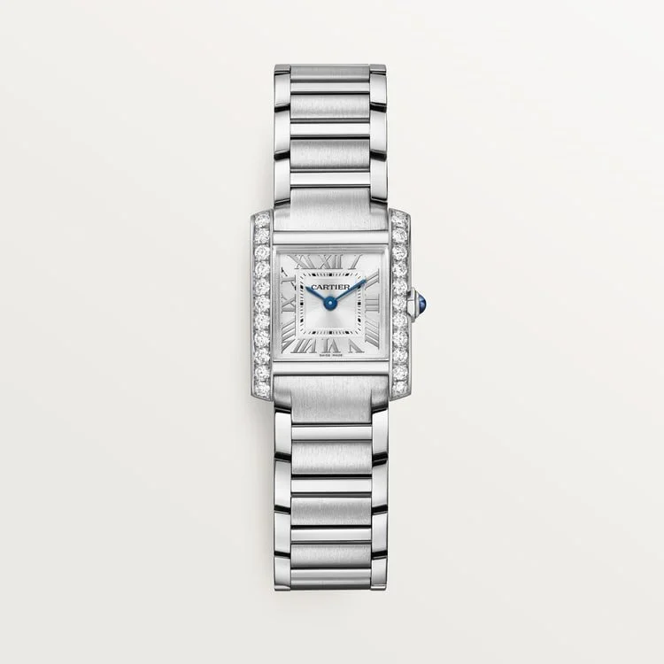 CARTIER TANK FRANCAISE STEEL DIAMOND-SET SILVERED SUNRAY DIAL STEEL BRACELET W4TA0029